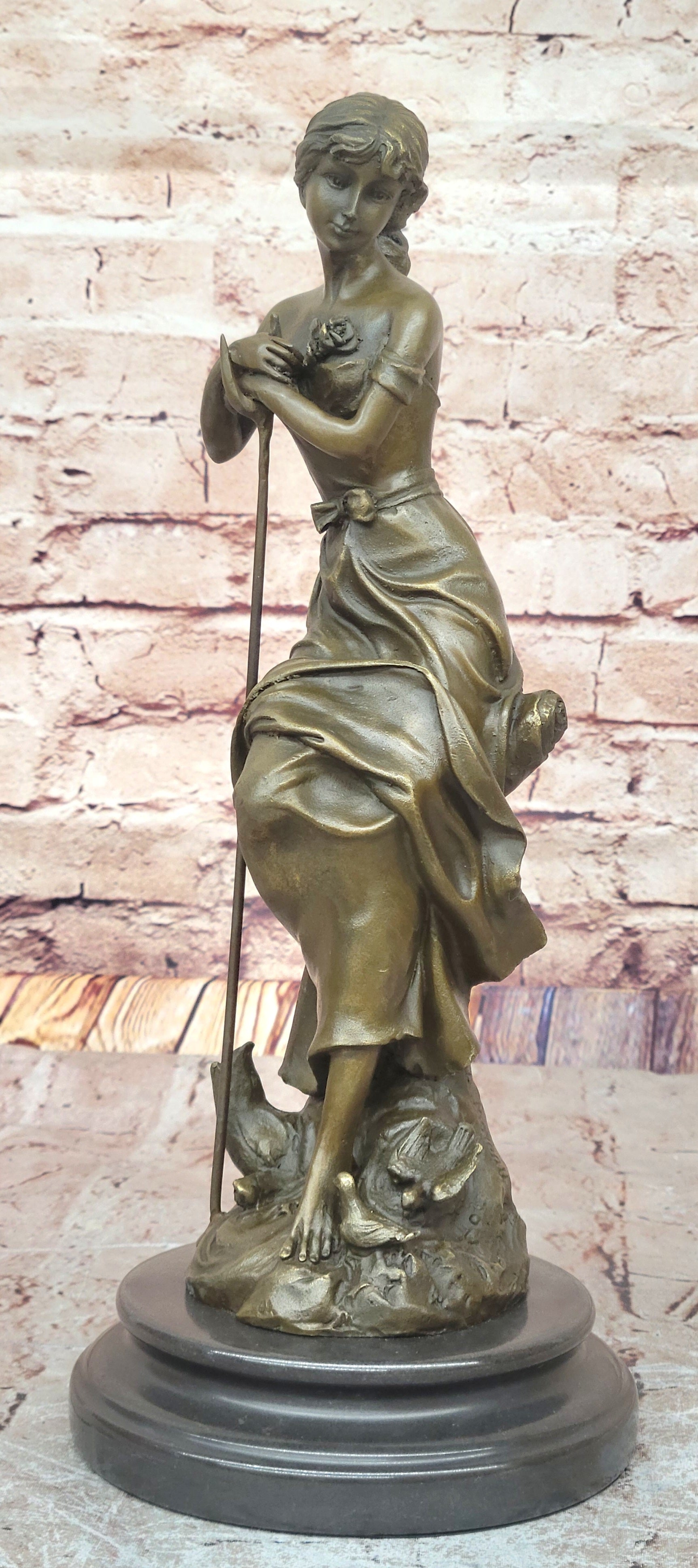 Gift Nouveau Signed Moreau Great Detail 100% Real Bronze Sculpture Marble Statue