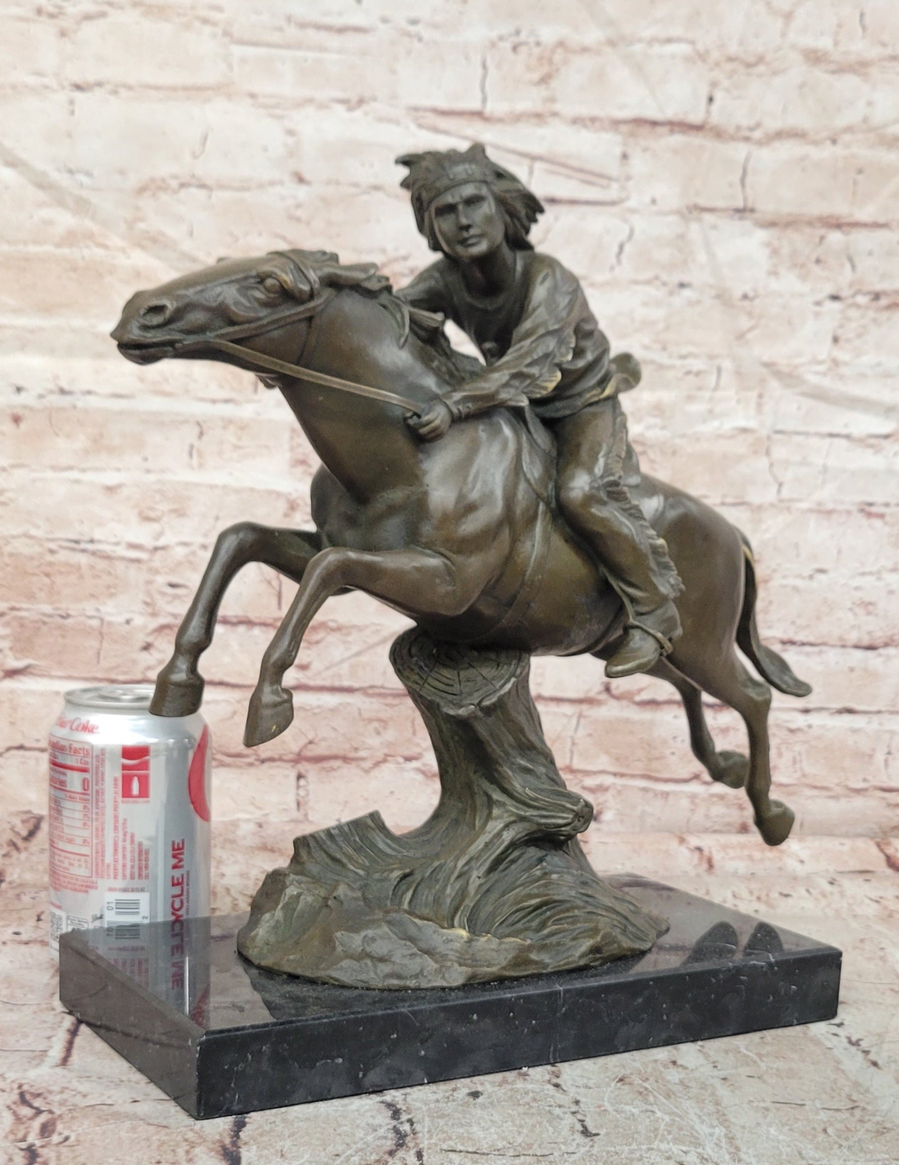 Native American Indian Man W/ Horse Bronze Sculpture Statue Figure Art