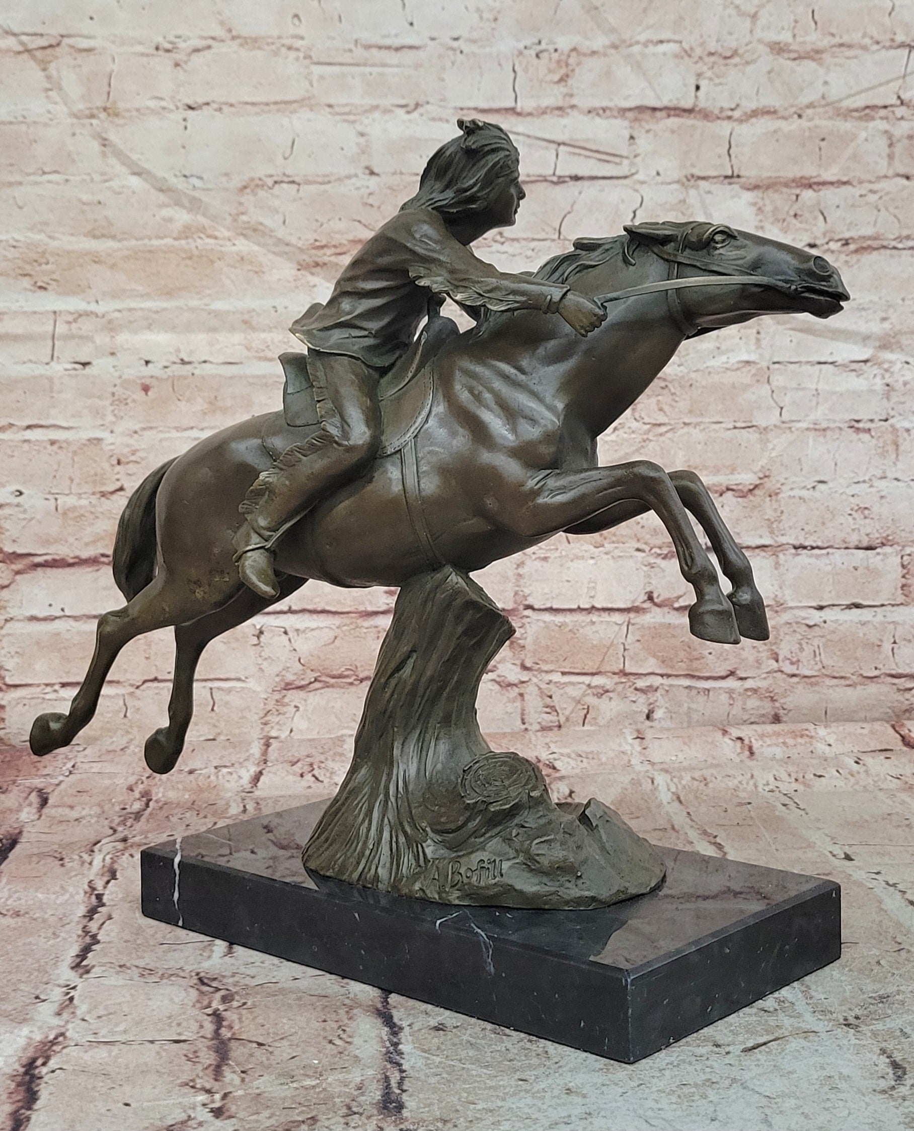 Native American Indian Man W/ Horse Bronze Sculpture Statue Figure Art