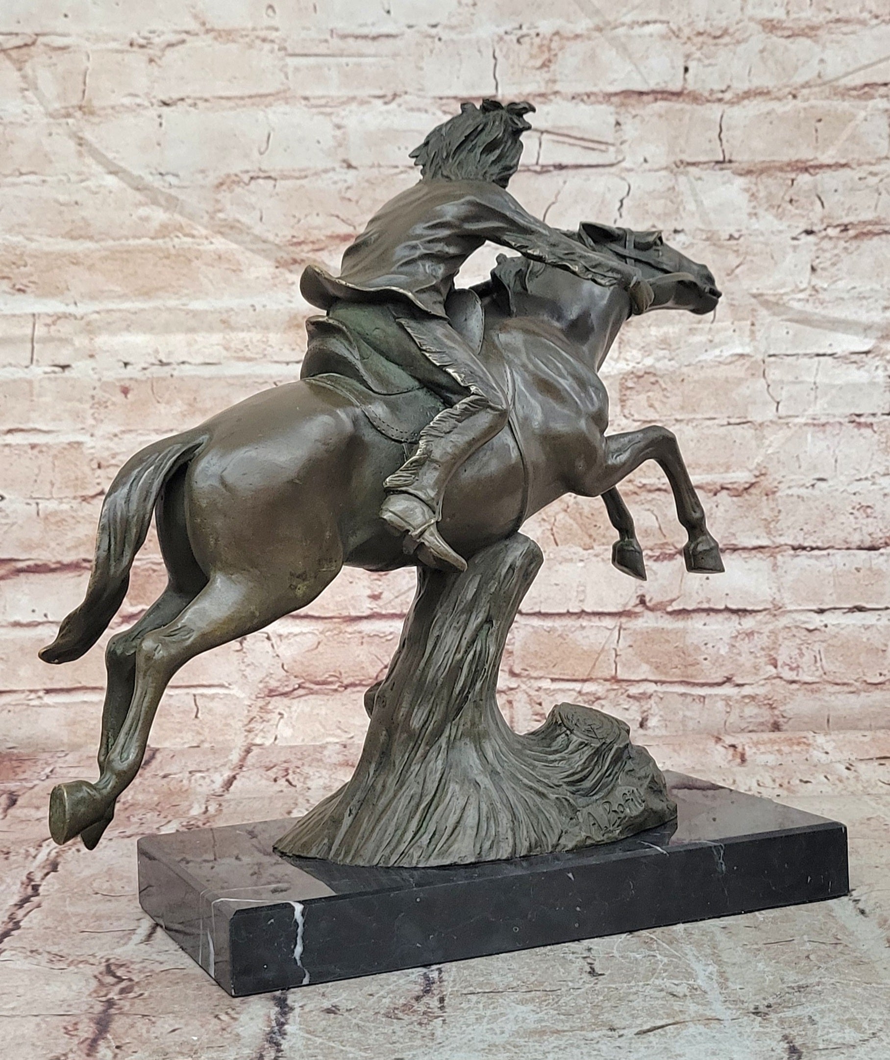 Native American Indian Man W/ Horse Bronze Sculpture Statue Figure Art