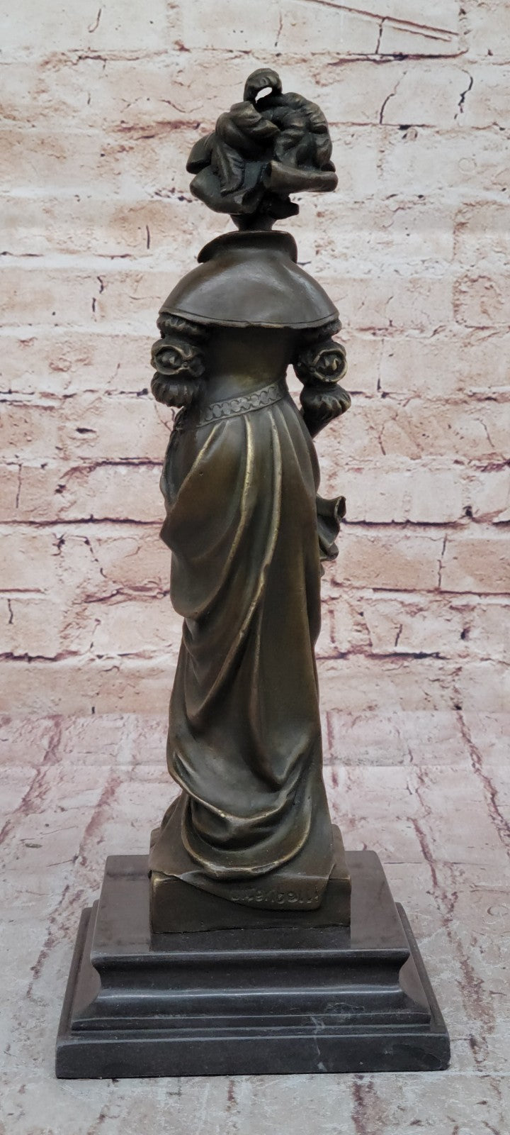 Vintage Victorian Sculpture Nouveau Signed Bronze Patina Spelter Hot Cast Deco