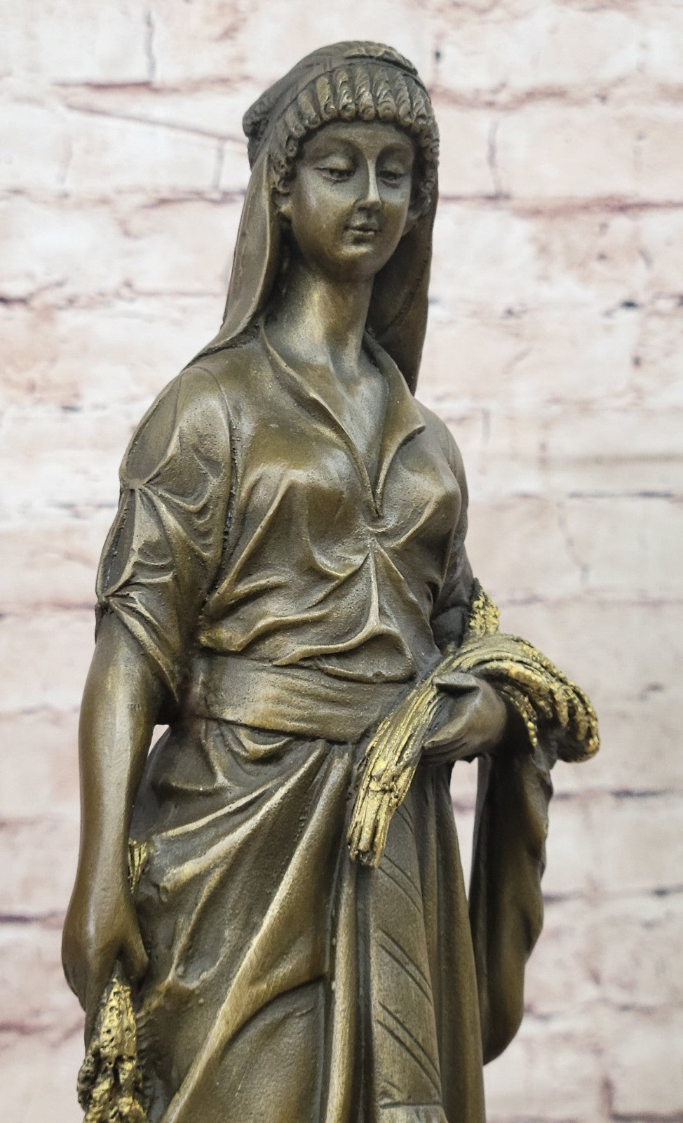 Handcrafted bronze sculpture SALE Brown W Wheat", Of Bundle A With Woman Young