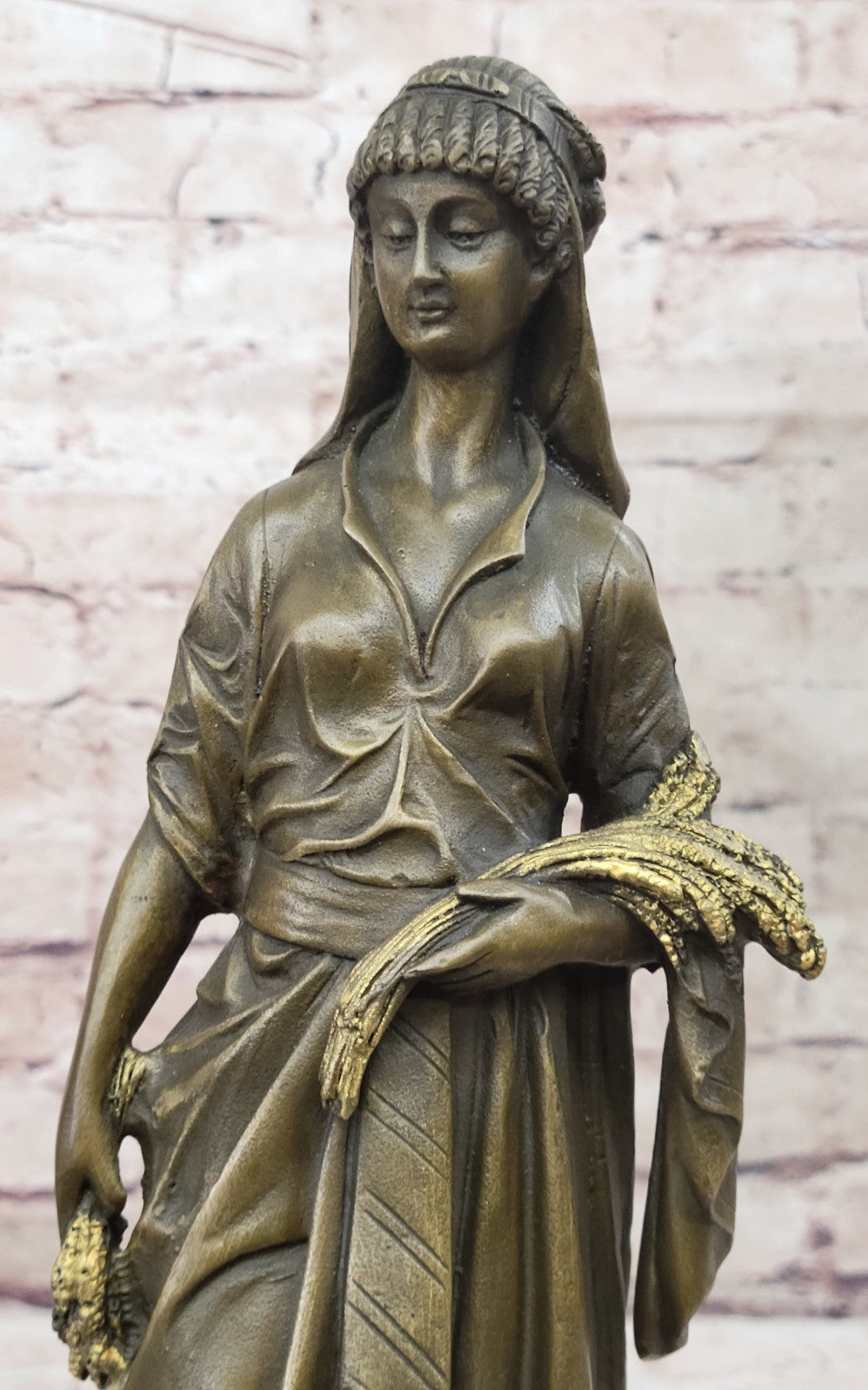 Handcrafted bronze sculpture SALE Brown W Wheat", Of Bundle A With Woman Young