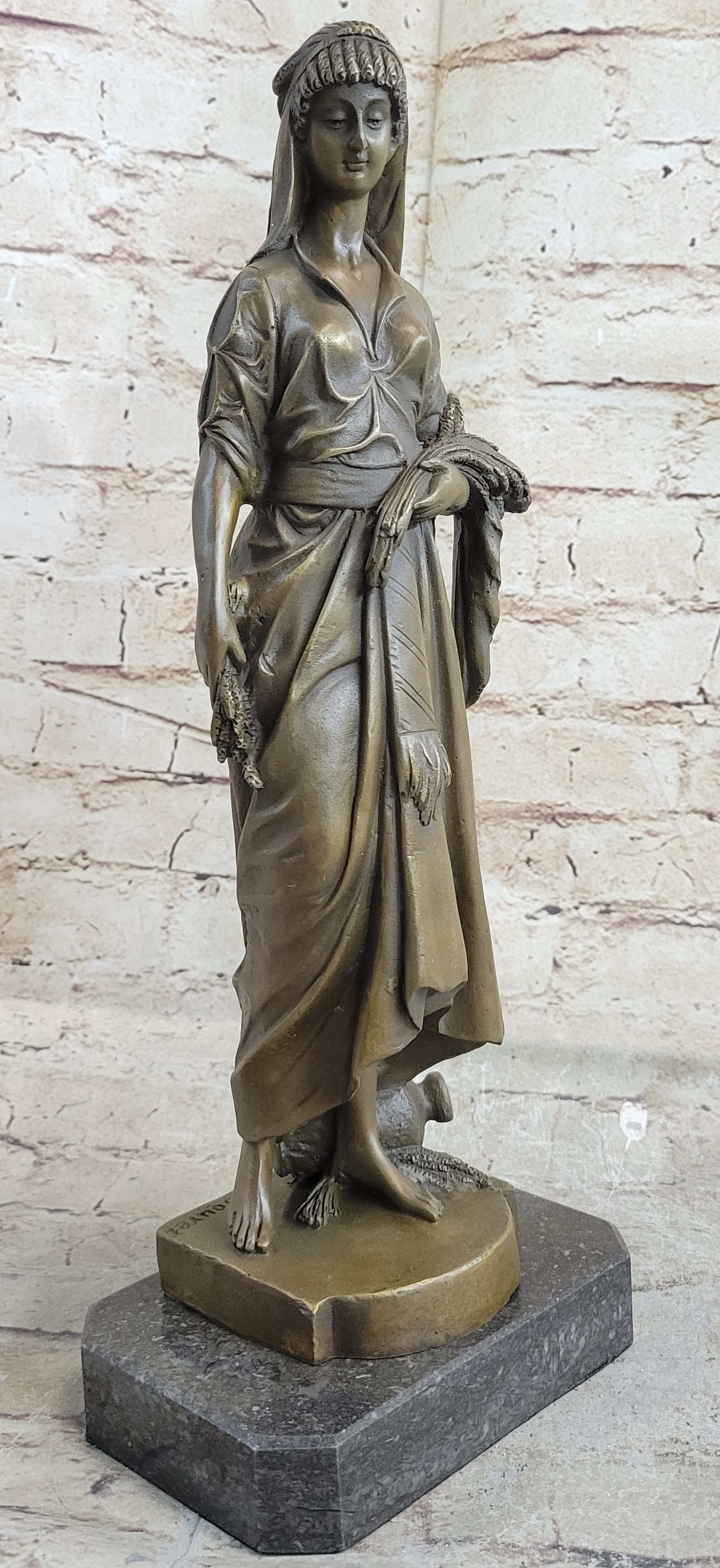 Handcrafted bronze sculpture SALE Brown W Wheat", Of Bundle A With Woman Young