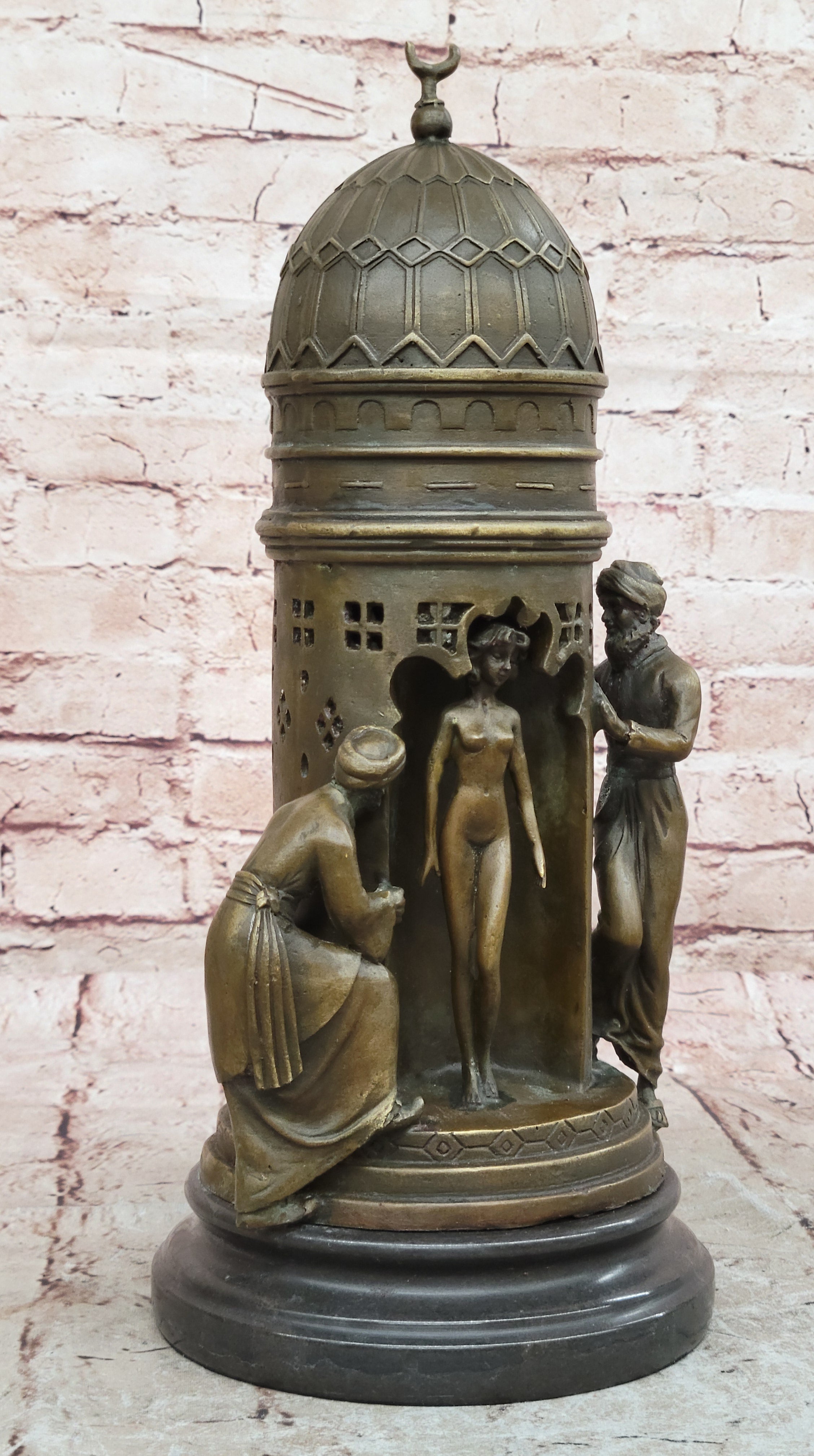 Franz Bergman Real Vienna Solid Nude Bronze Slave Trader Sculpture – Lost Wax Masterpiece on Marble Base