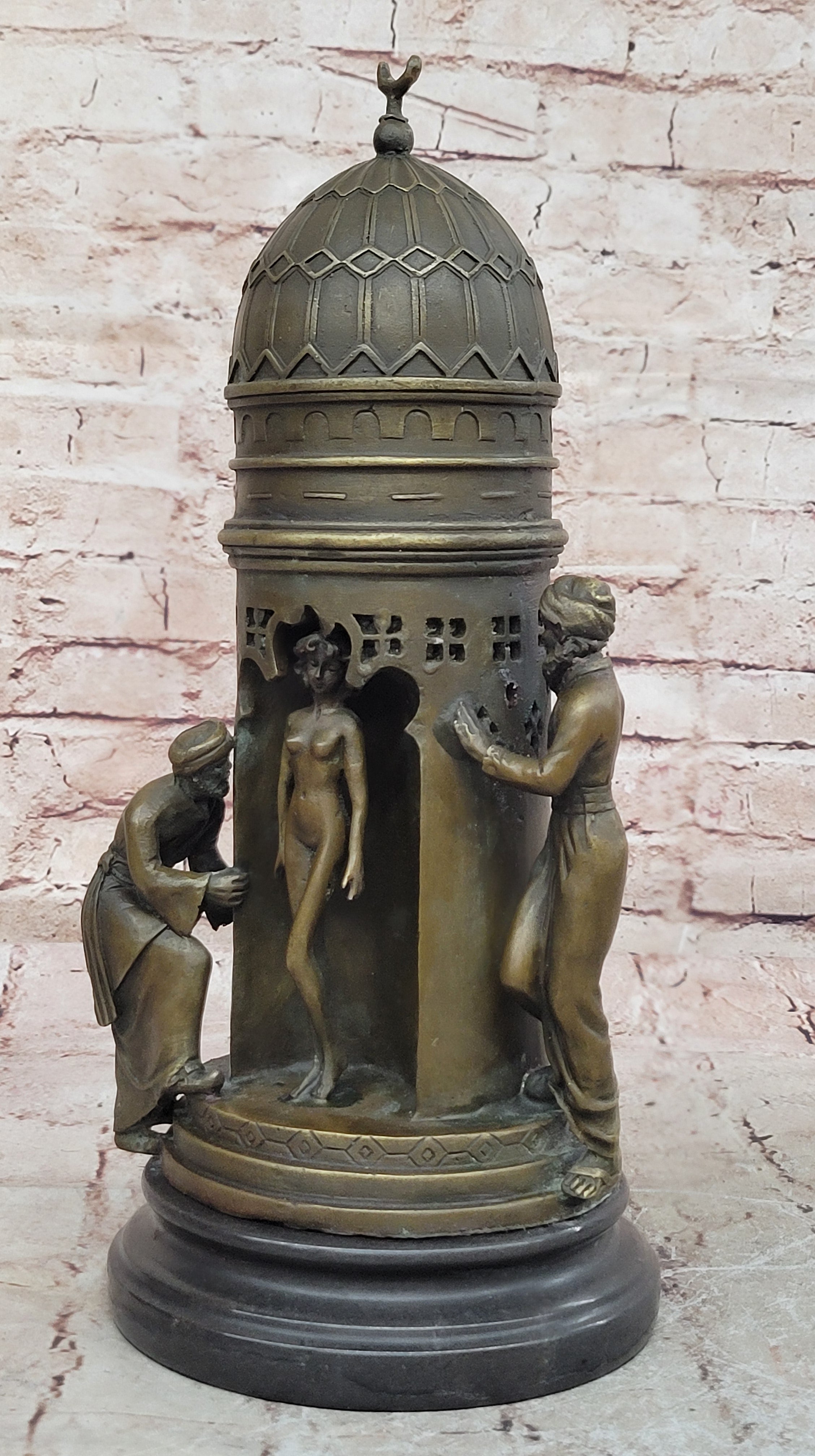 Franz Bergman Real Vienna Solid Nude Bronze Slave Trader Sculpture – Lost Wax Masterpiece on Marble Base