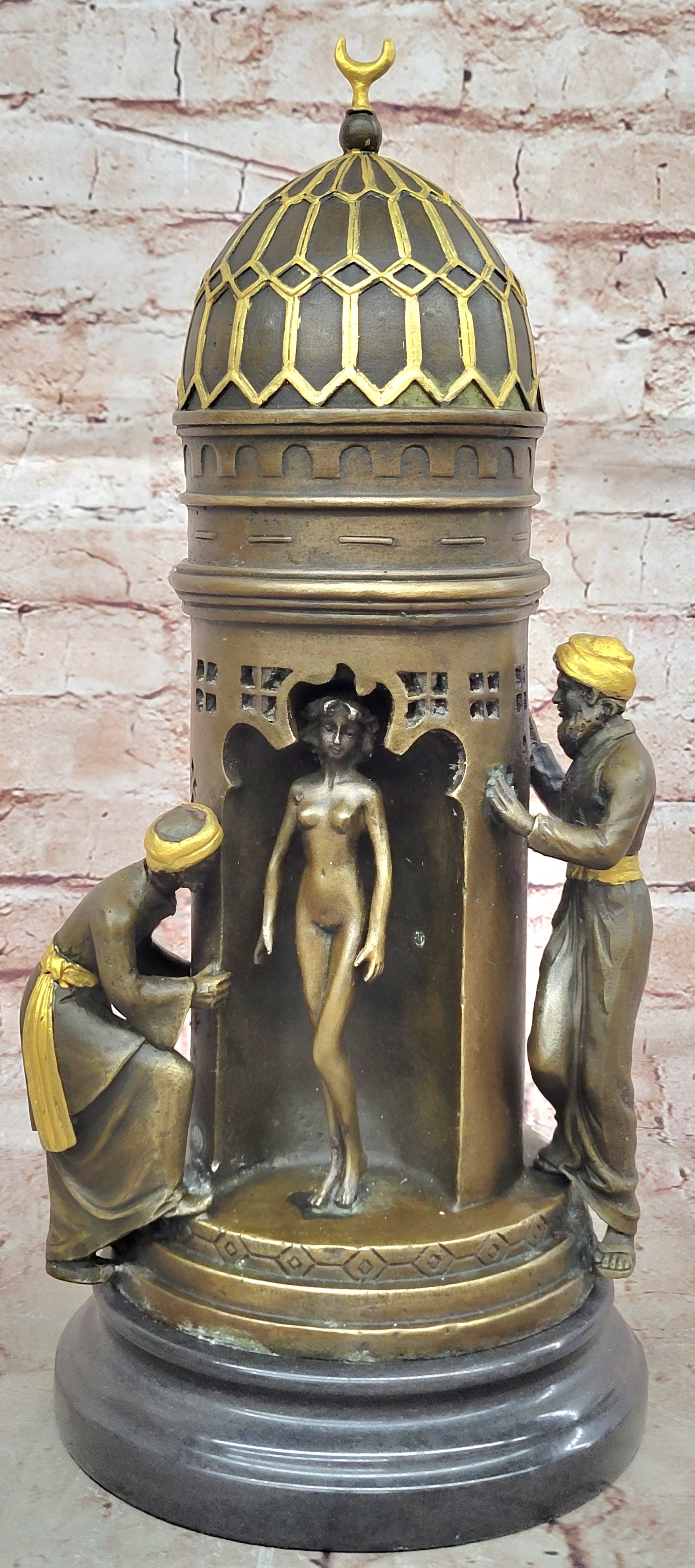 Handcrafted bronze sculpture SALE Fema Nude Men Arab Harem Ali Peeping Oriental