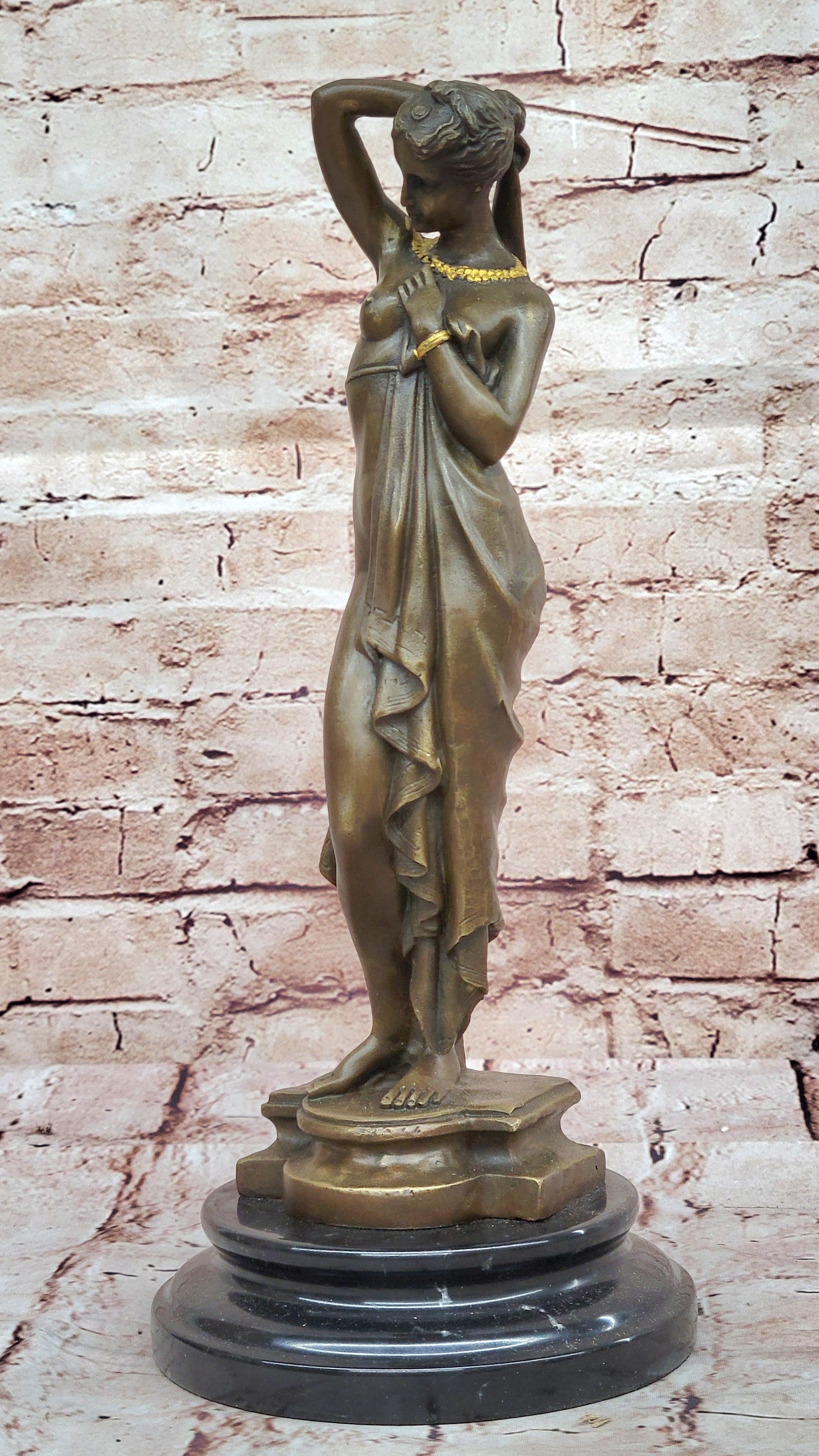 Bronze lady bust patina Art Nouveau Victorian on marble base Hot Cast Figurine