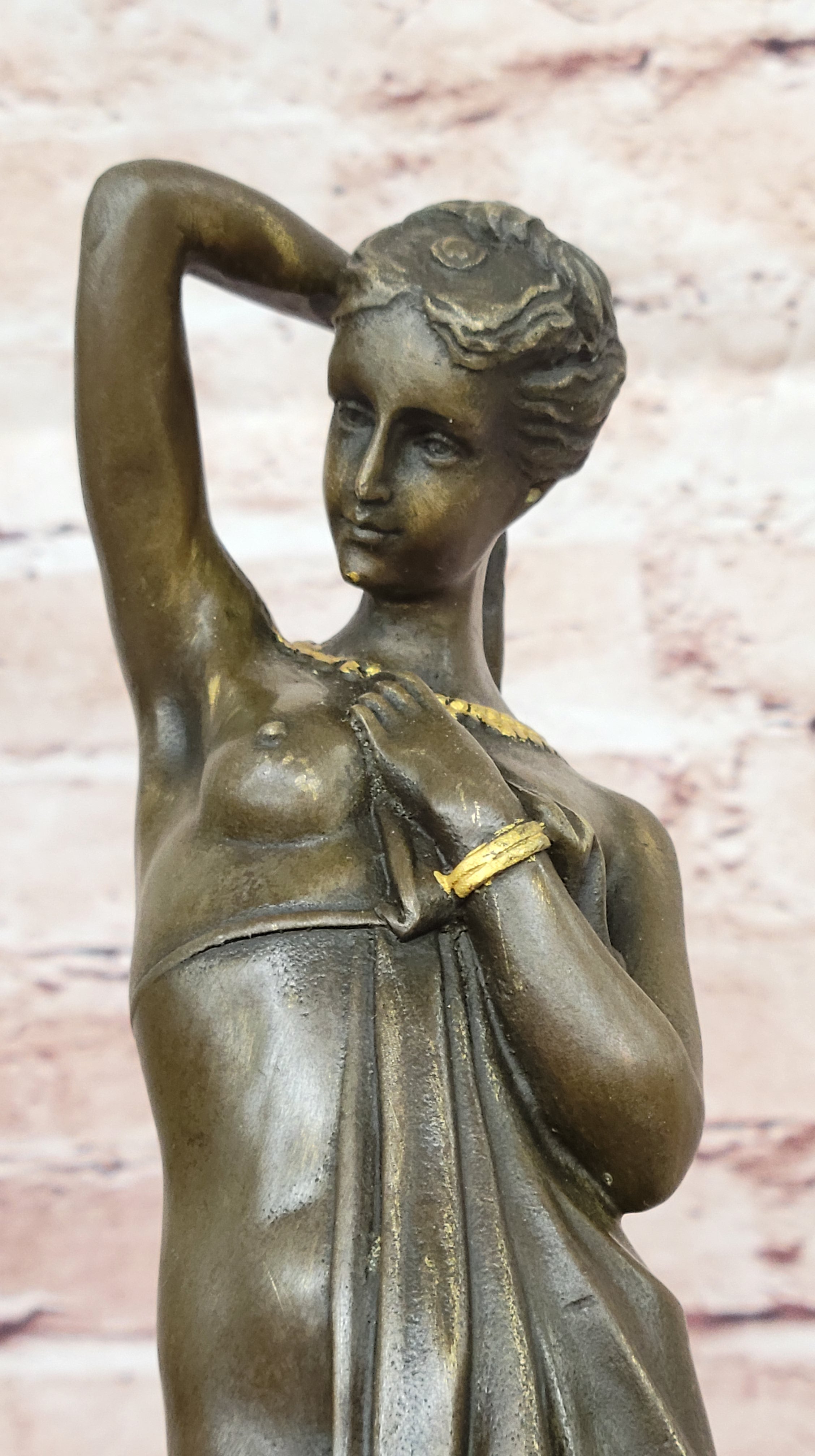 Bronze lady bust patina Art Nouveau Victorian on marble base Hot Cast Figurine