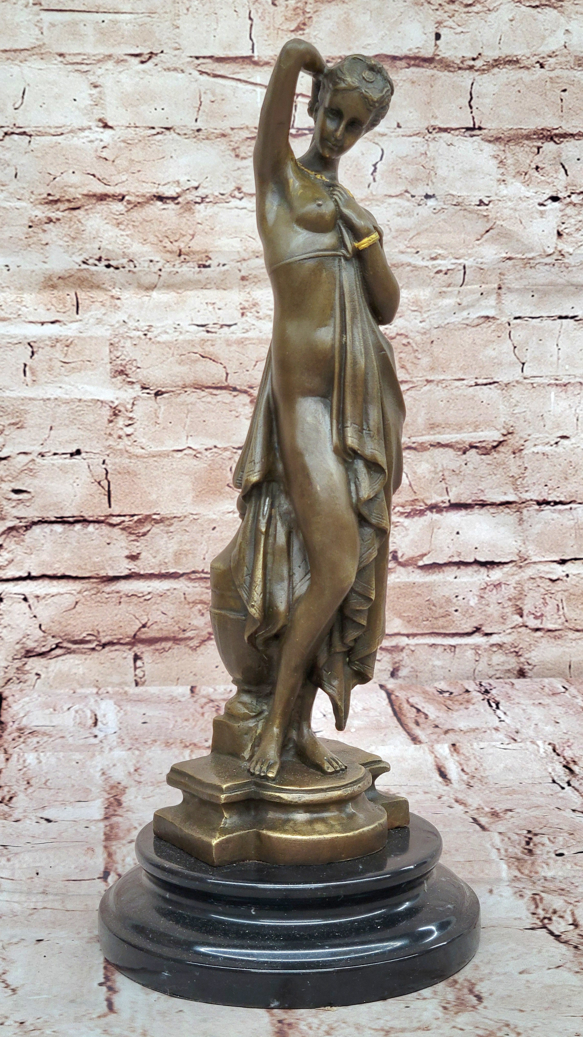 Bronze lady bust patina Art Nouveau Victorian on marble base Hot Cast Figurine