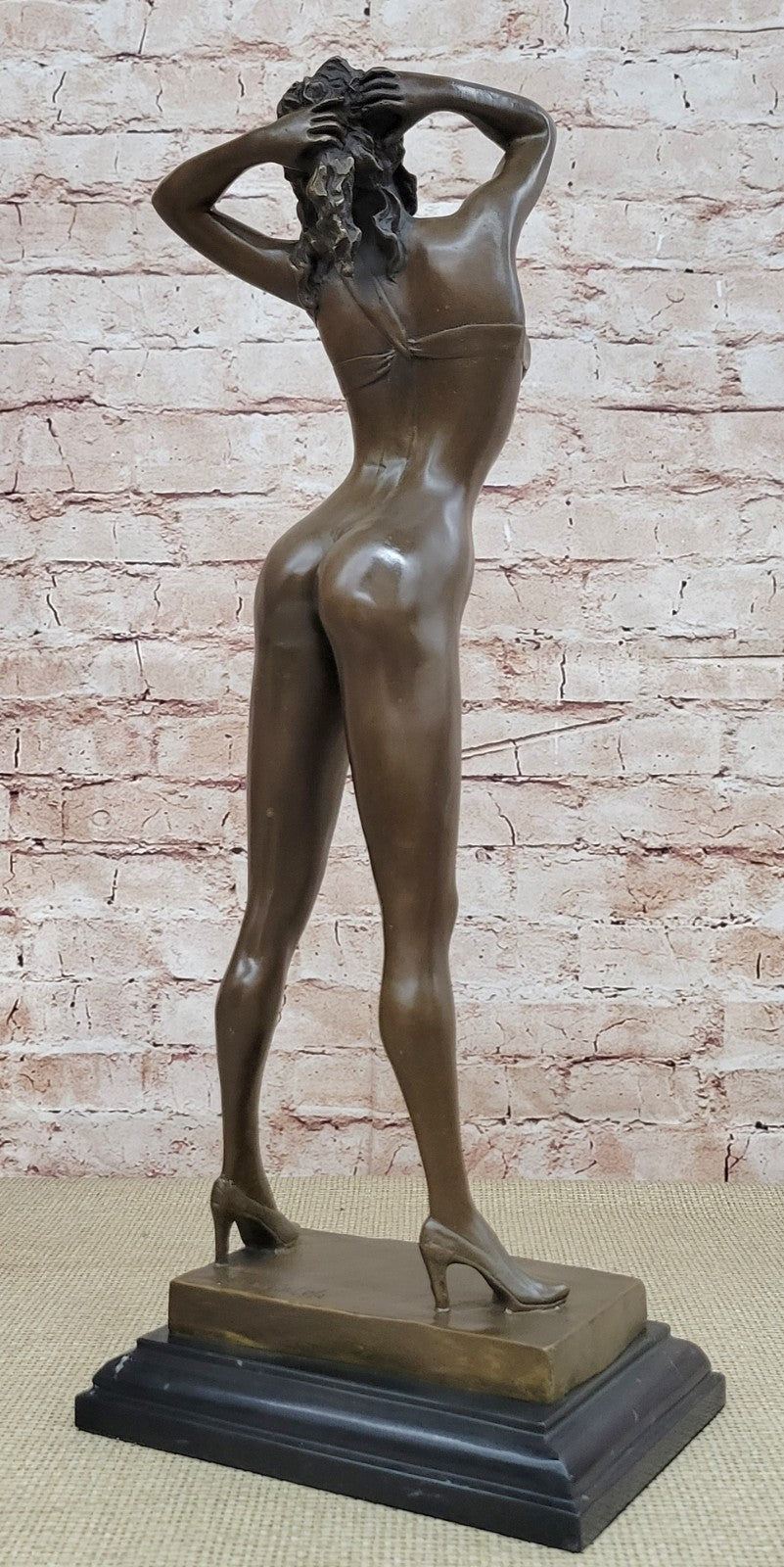 Signed High Quality Art Deco Bronze Nude Girl Marble Plinth Statue Hotcast Gift