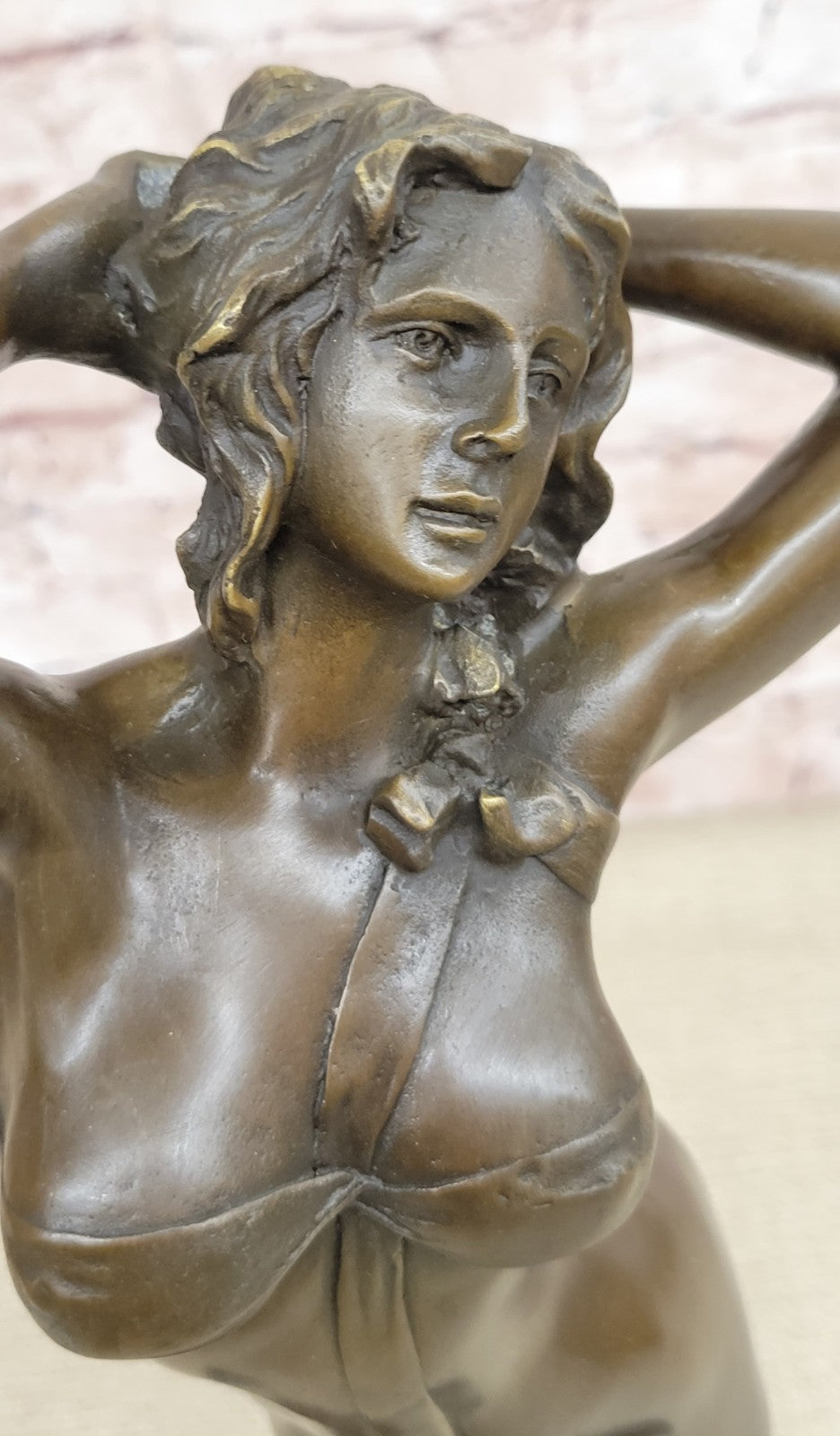 Signed High Quality Art Deco Bronze Nude Girl Marble Plinth Statue Hotcast Gift