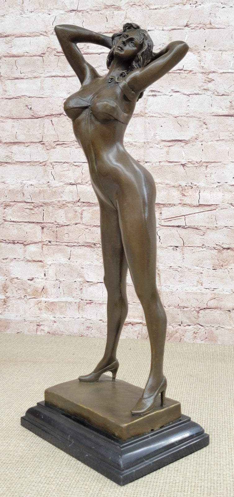 Signed High Quality Art Deco Bronze Nude Girl Marble Plinth Statue Hotcast Gift