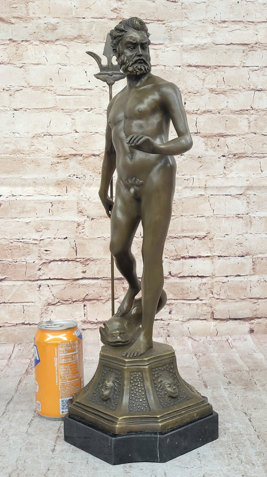 Poseidon Bronze Nude signiert Bronzestatue Bronzeskulptur Bronzefigur Statue