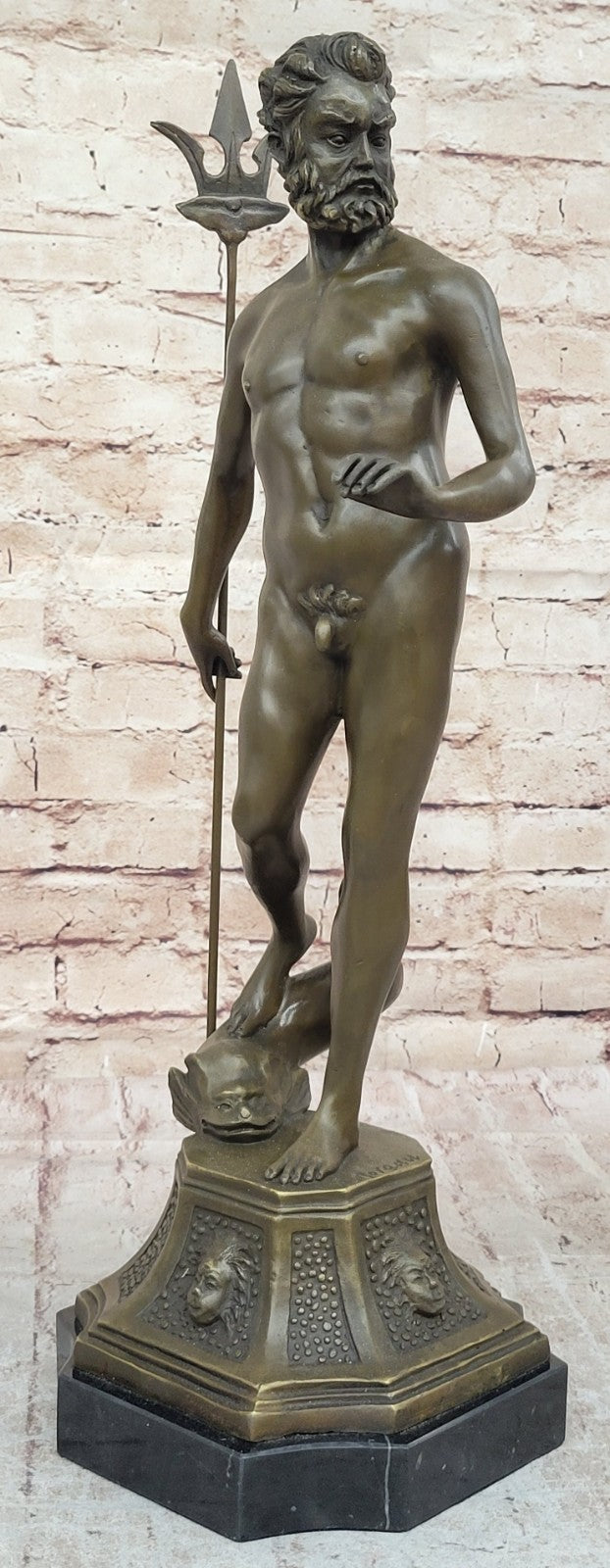 Poseidon Bronze Nude signiert Bronzestatue Bronzeskulptur Bronzefigur Statue