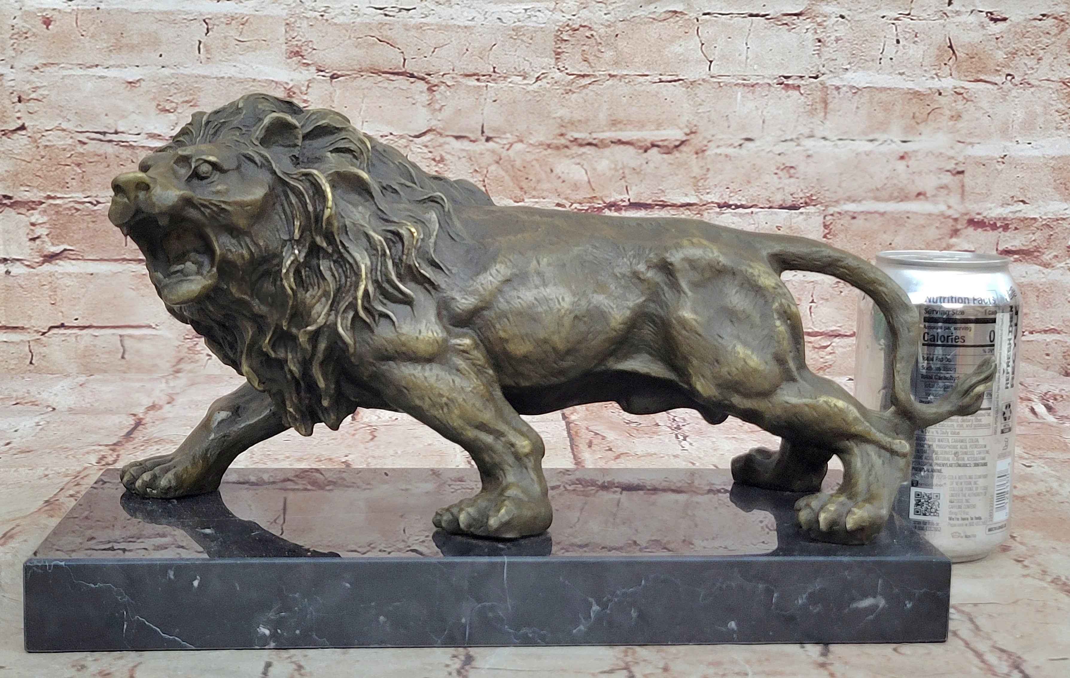 Handcrafted 14 LBS Large African Male Lion Museum Quality Bronze Statue Artwork