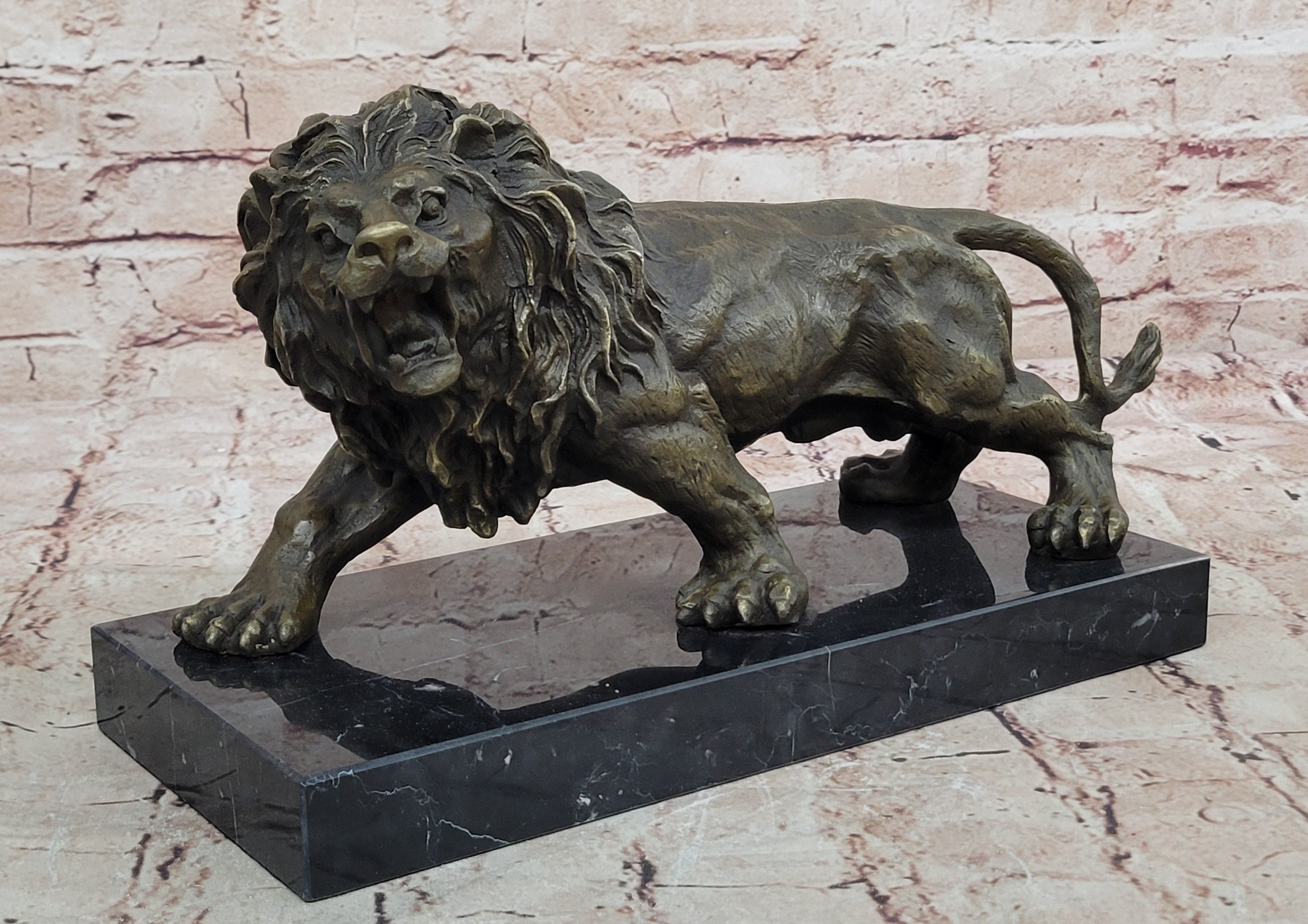 Handcrafted 14 LBS Large African Male Lion Museum Quality Bronze Statue Artwork