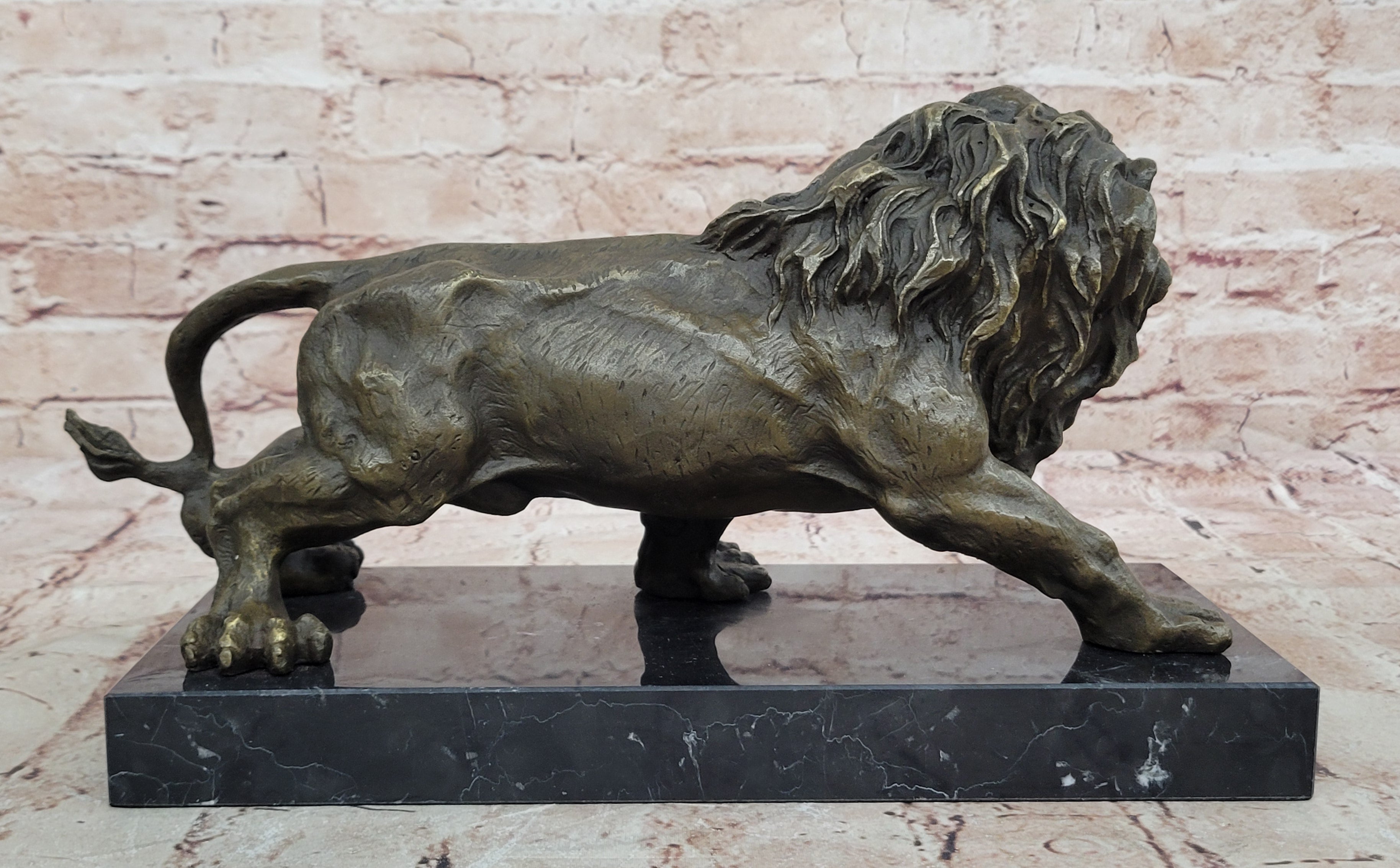 Handcrafted 14 LBS Large African Male Lion Museum Quality Bronze Statue Artwork