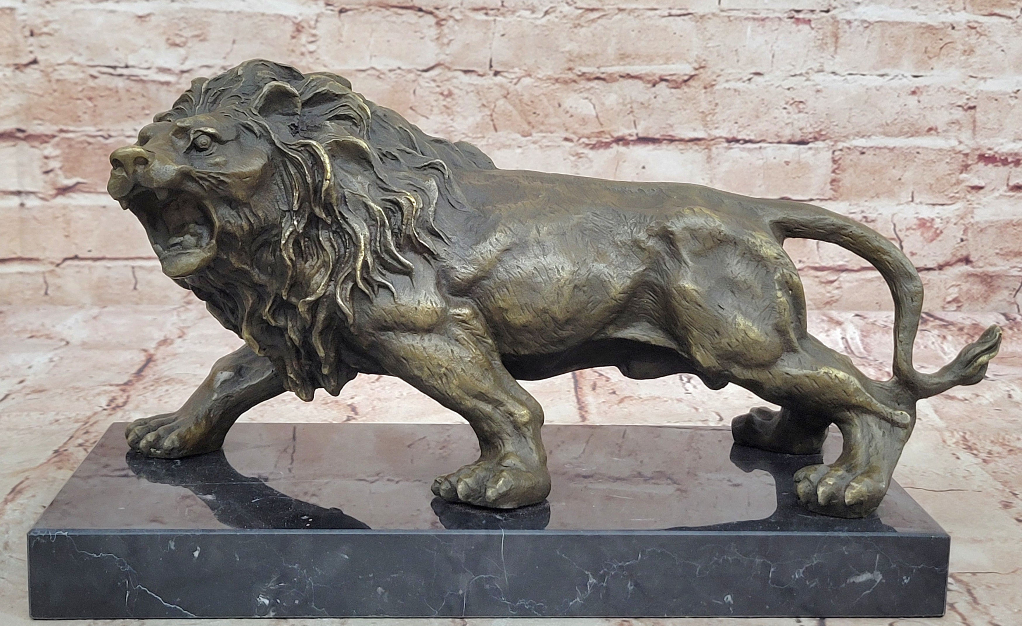 Handcrafted 14 LBS Large African Male Lion Museum Quality Bronze Statue Artwork