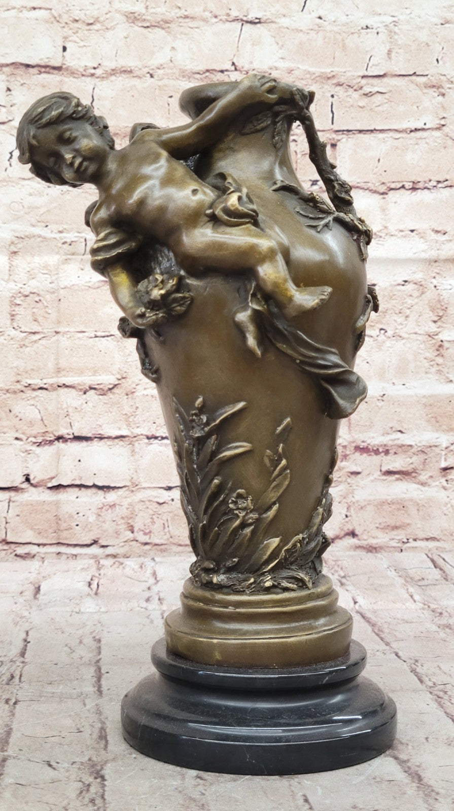 Art Deco Victorian Style Baby Angel Cherubs Vase Planter Bronze Statue Sale