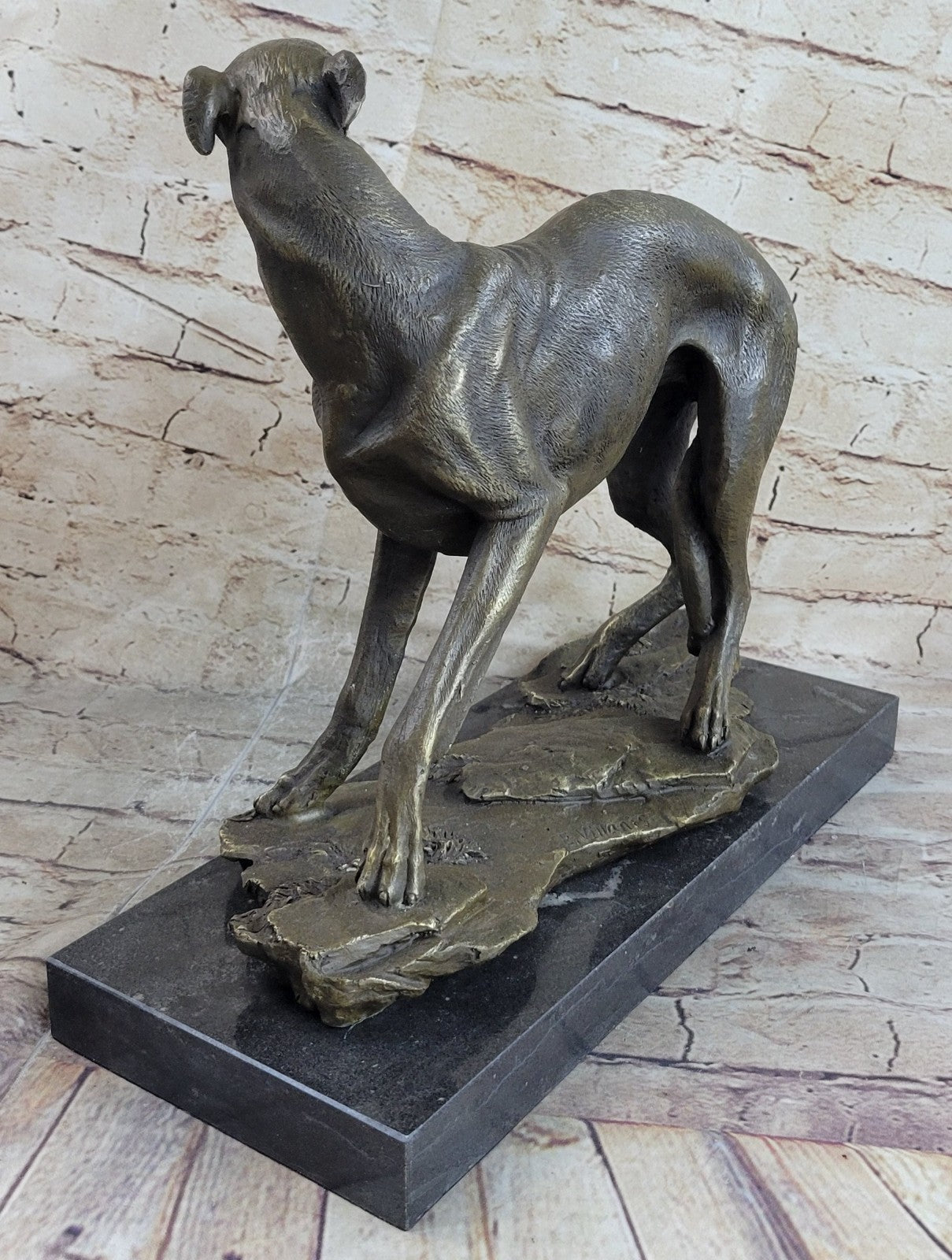 Vintage ART DECO Genuine BRONZE GREYHOUND Whippet DOG STATUE Old DESK SCULPTURE