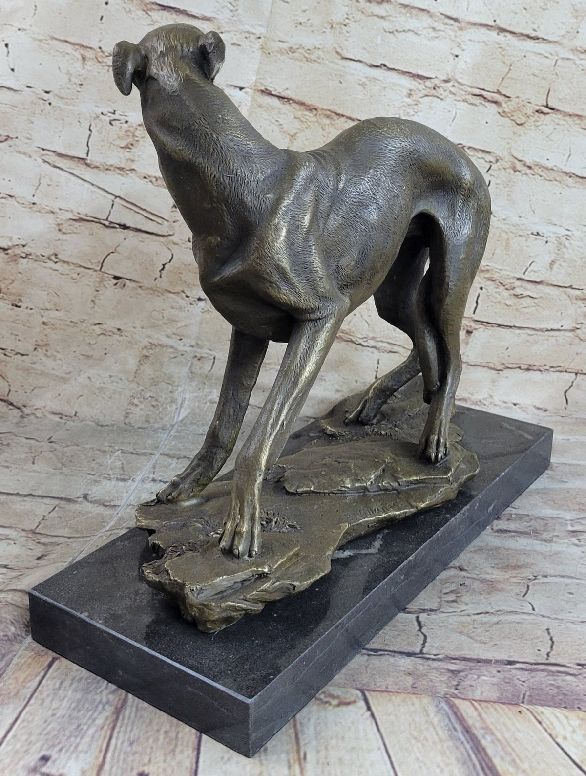 Vintage ART DECO Genuine BRONZE GREYHOUND Whippet DOG STATUE Old DESK SCULPTURE