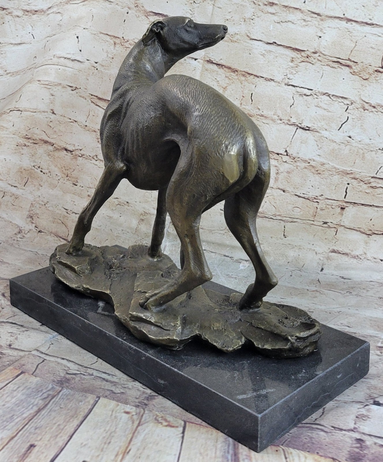 Vintage ART DECO Genuine BRONZE GREYHOUND Whippet DOG STATUE Old DESK SCULPTURE