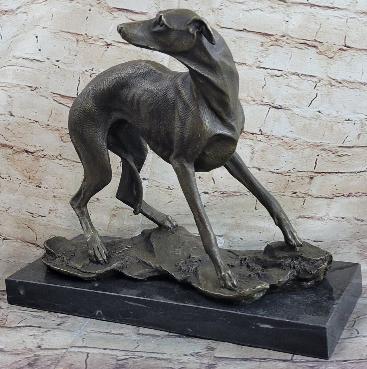 Vintage ART DECO Genuine BRONZE GREYHOUND Whippet DOG STATUE Old DESK SCULPTURE