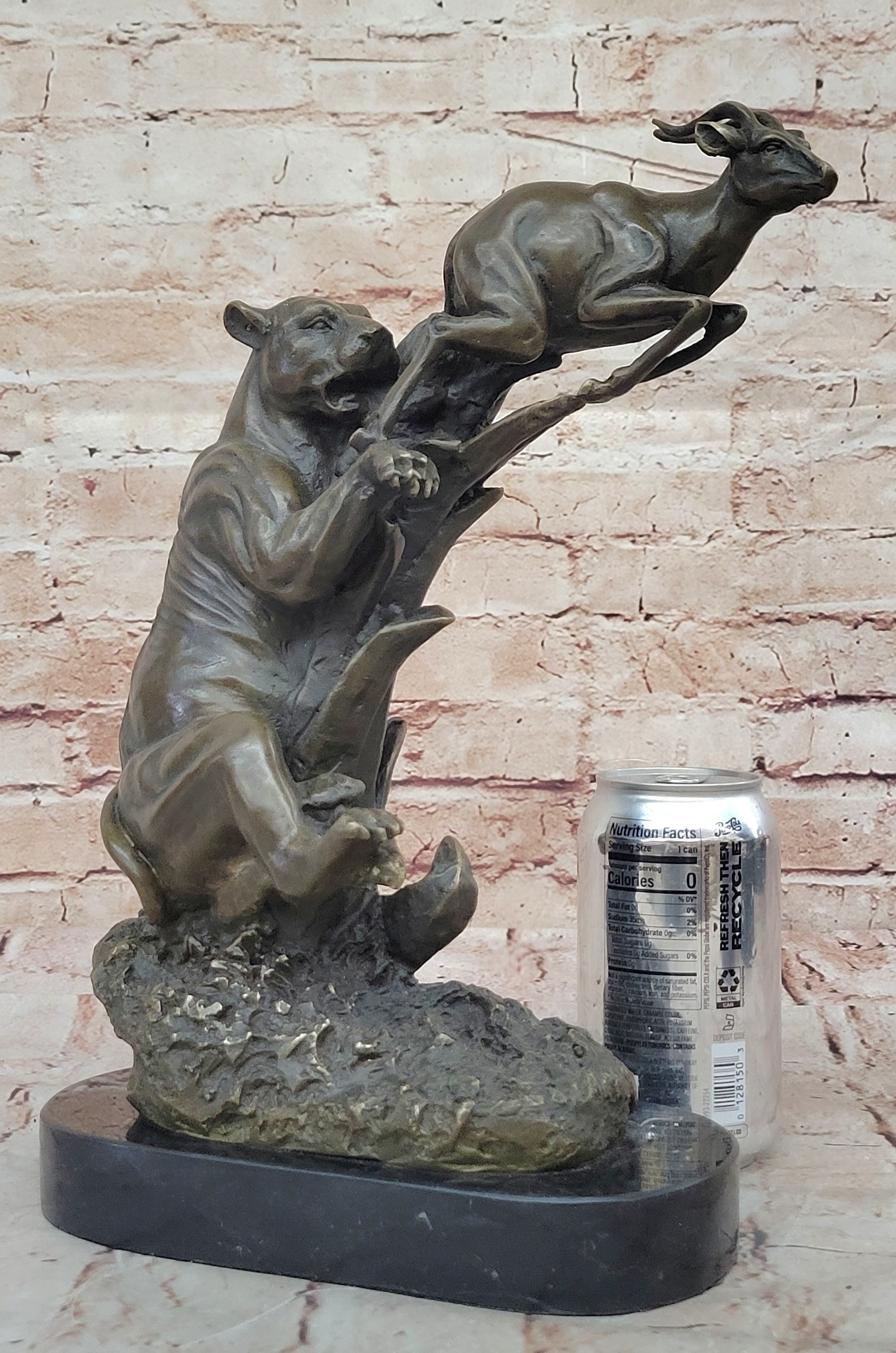 Confrontation between Mountain Lion and Gazelle Hot Cast Bronze Sculpture
