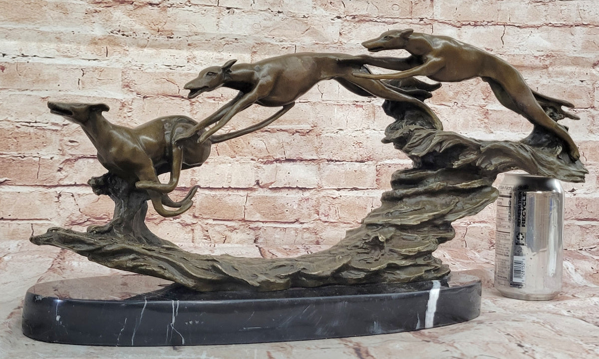 Art Deco Original Hot Cast Greyhound Dog Dogs Bronze Sculpture Marble Statue LRG