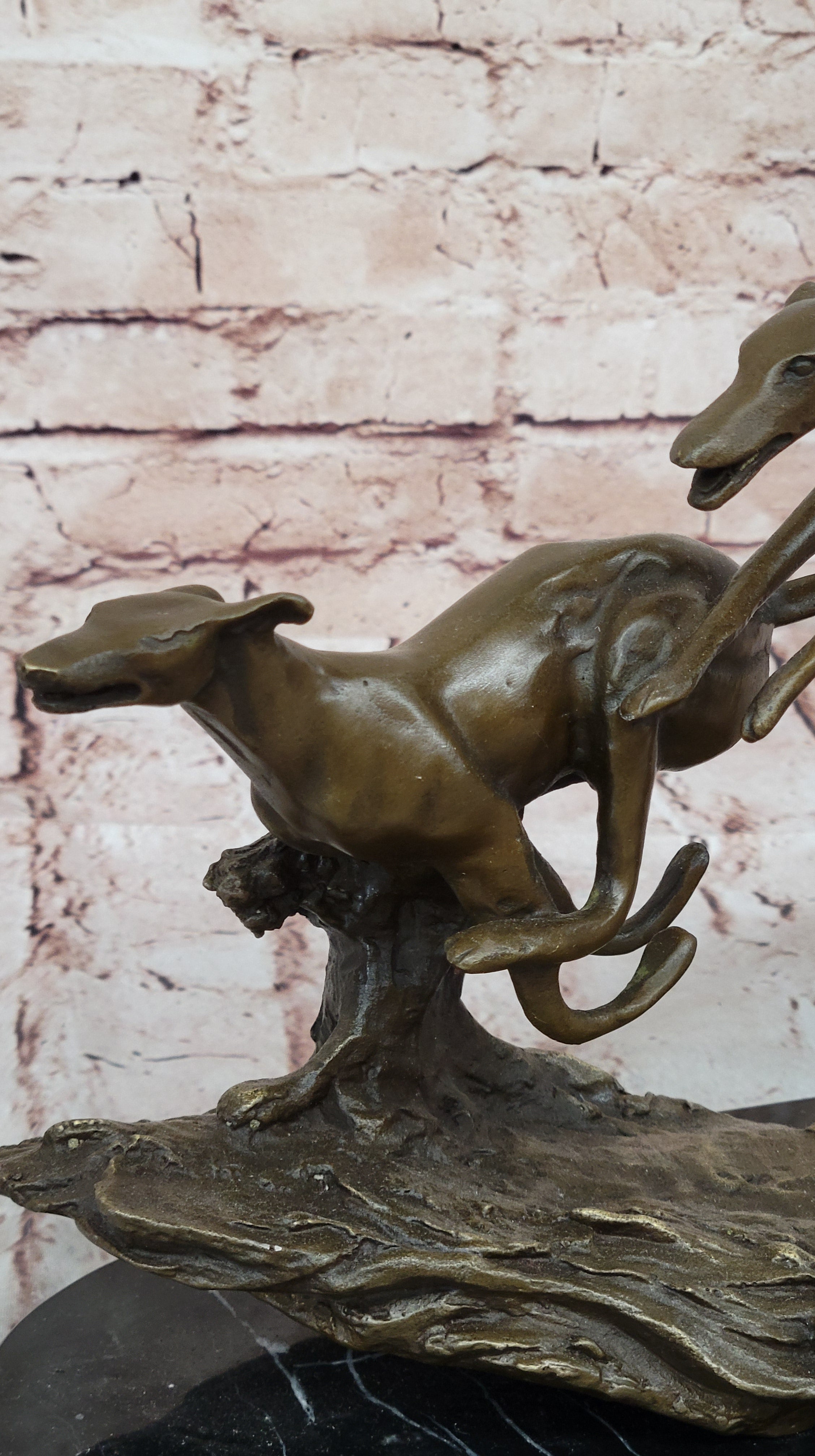 Art Deco Original Hot Cast Greyhound Dog Dogs Bronze Sculpture Marble Statue LRG