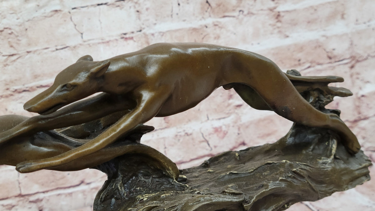 Art Deco Original Hot Cast Greyhound Dog Dogs Bronze Sculpture Marble Statue LRG