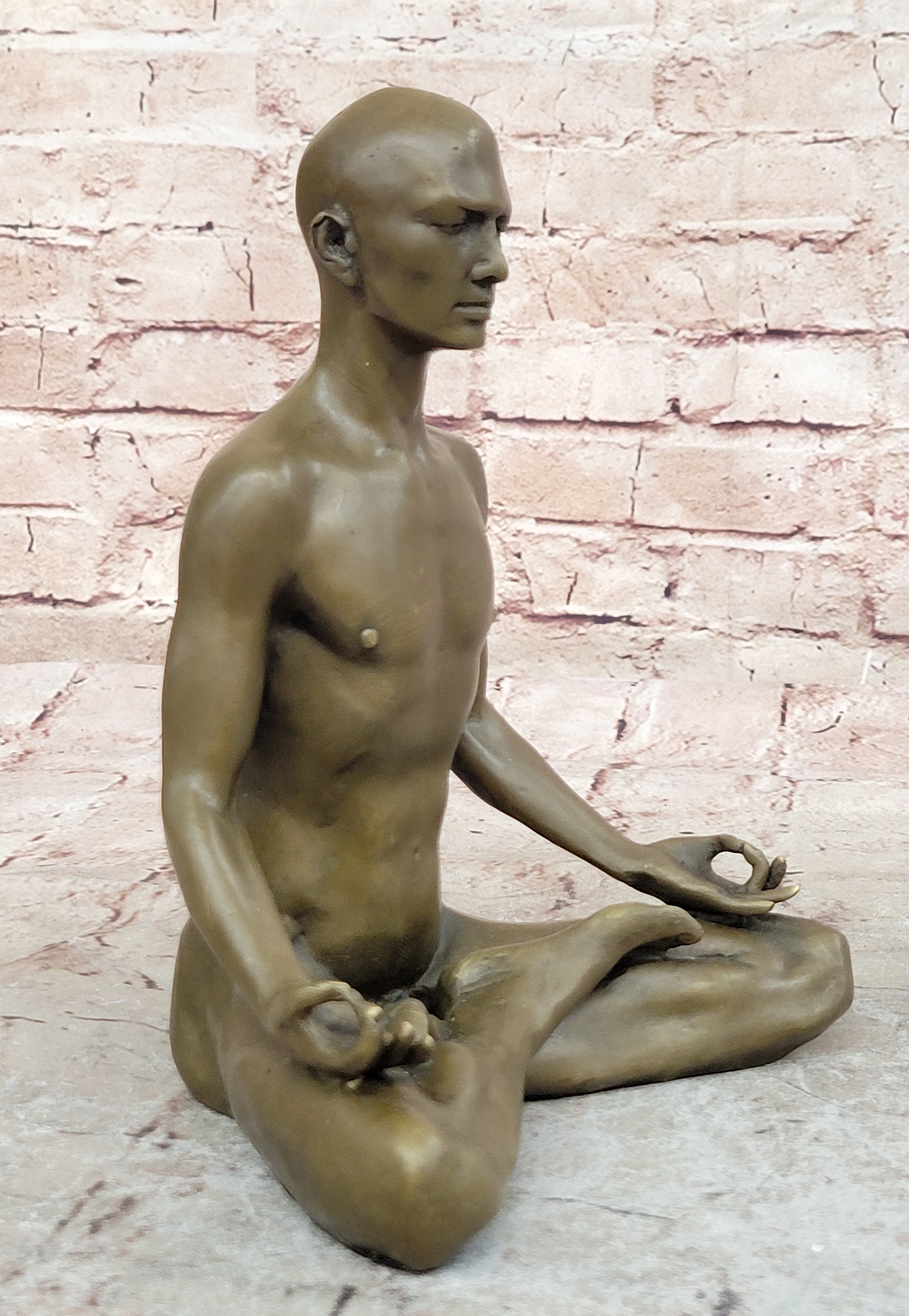 Bronze Statue Sensual Hot Cast Male Athlete Yoga Exercise Room Gym Art Figurine