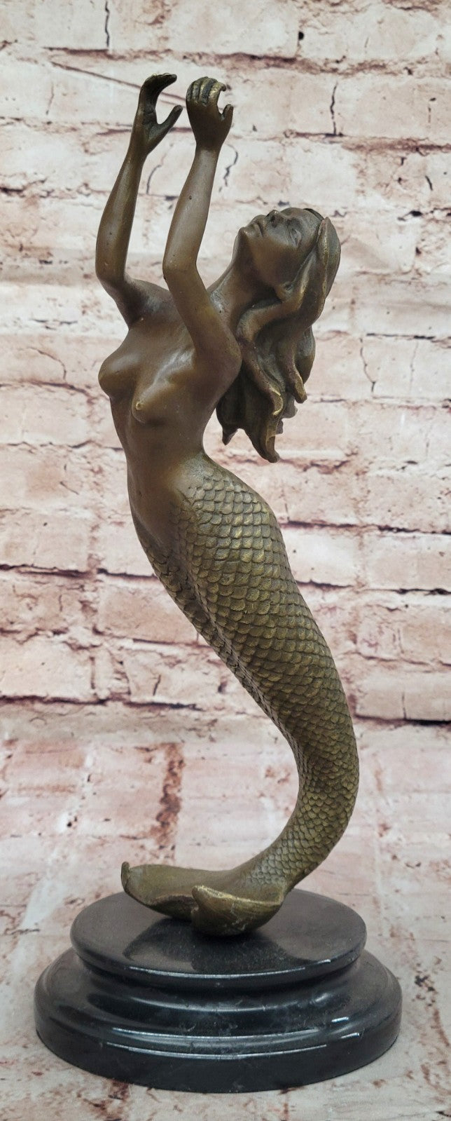 Mermaid Praying Handcrafted Bronze Sculpture Marble Base Figurine Figure Hotcast