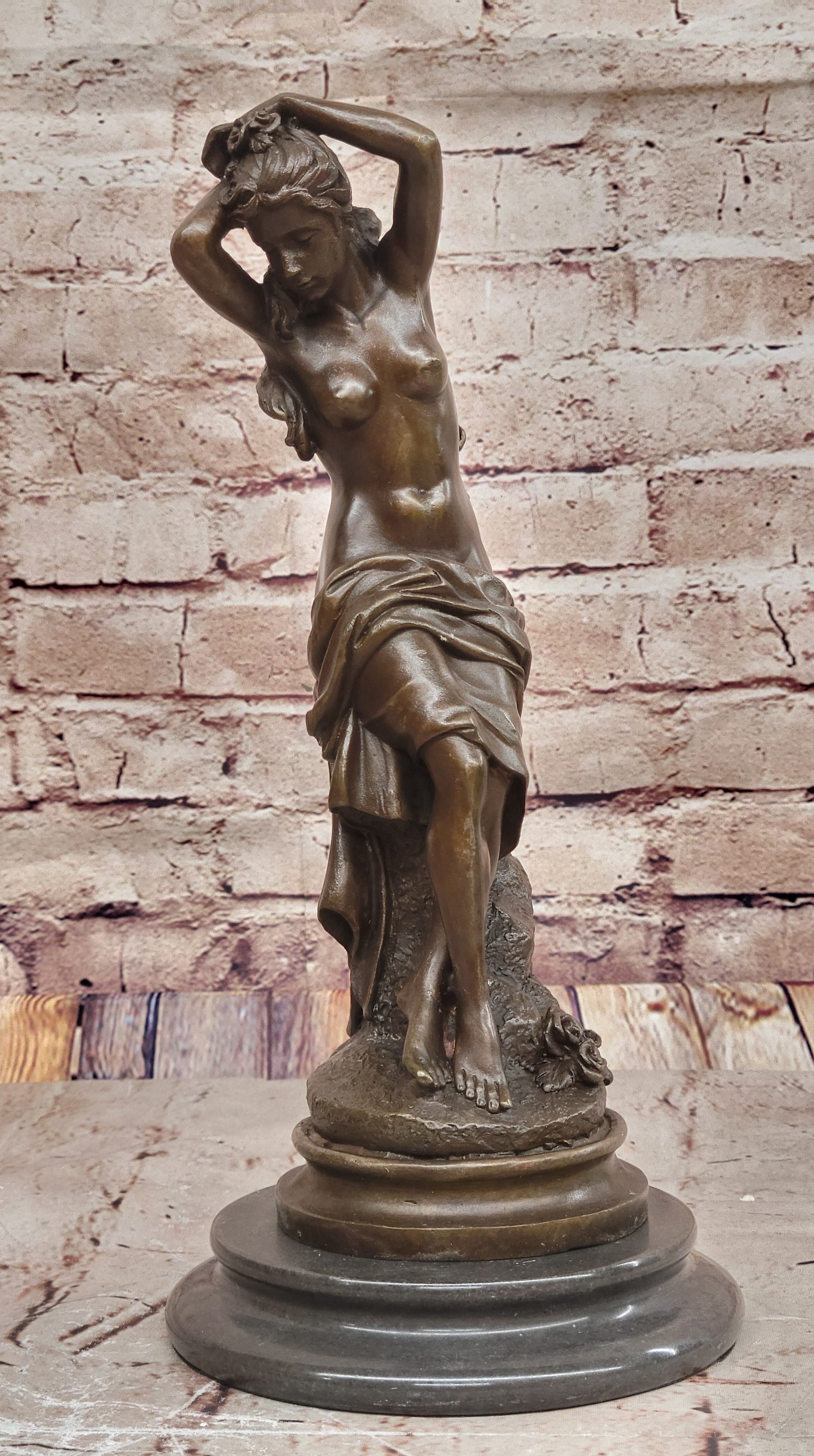 ORIGINAL PERIOD FRENCH PATINATED NUDE BRONZE STATUE FIGURINE MAIDEN FRENCH JEAN PATO