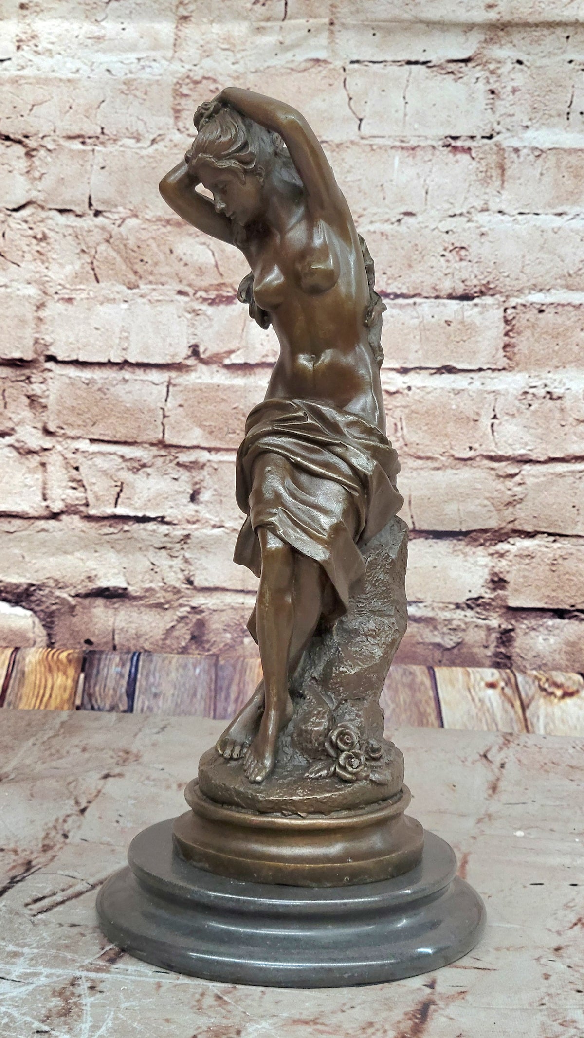 ORIGINAL PERIOD FRENCH PATINATED NUDE BRONZE STATUE FIGURINE MAIDEN FRENCH JEAN PATO