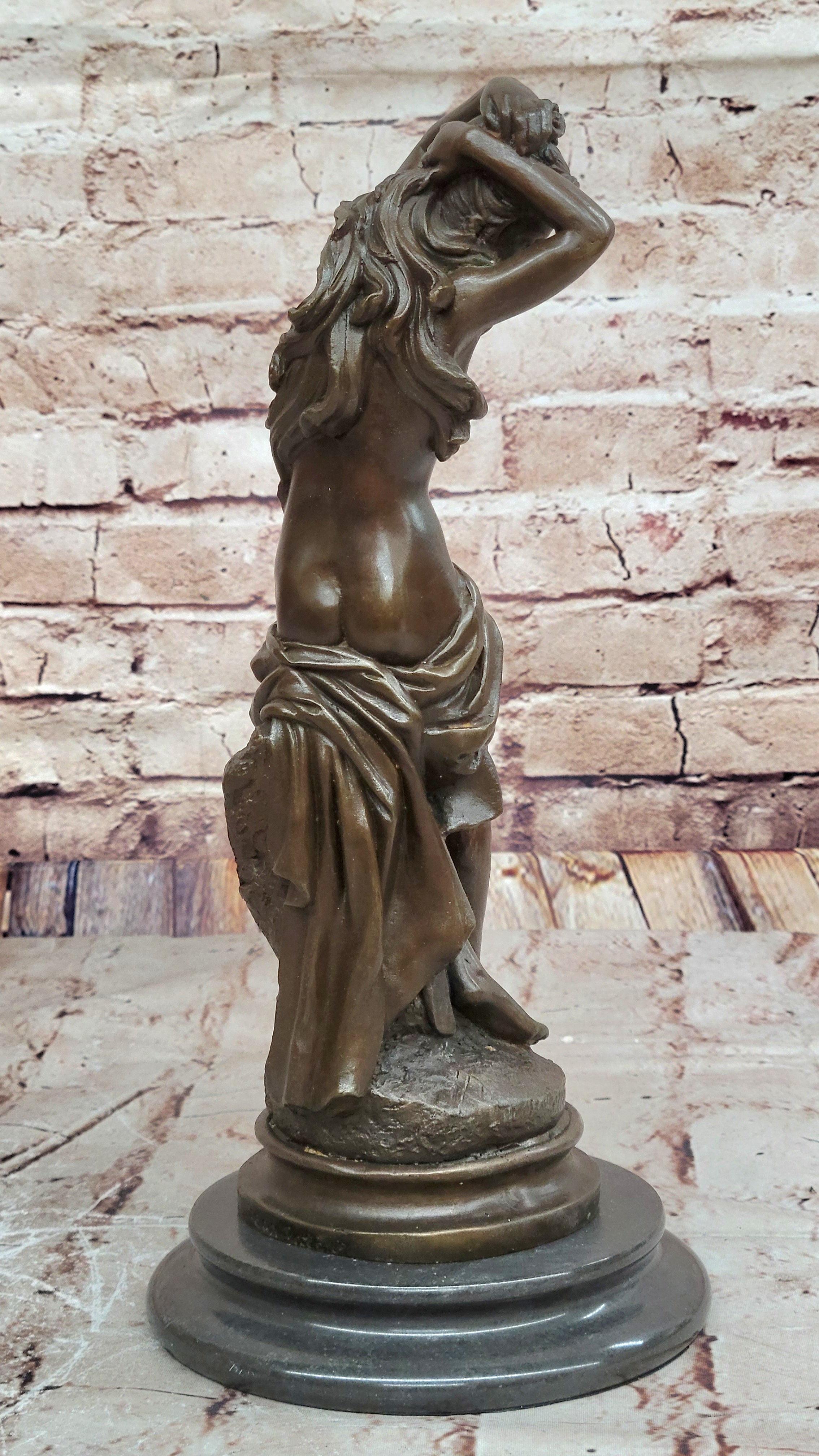 Original Period French Patinated Nude Bronze Statue – Jean Patoue Maiden Figurine for Sale