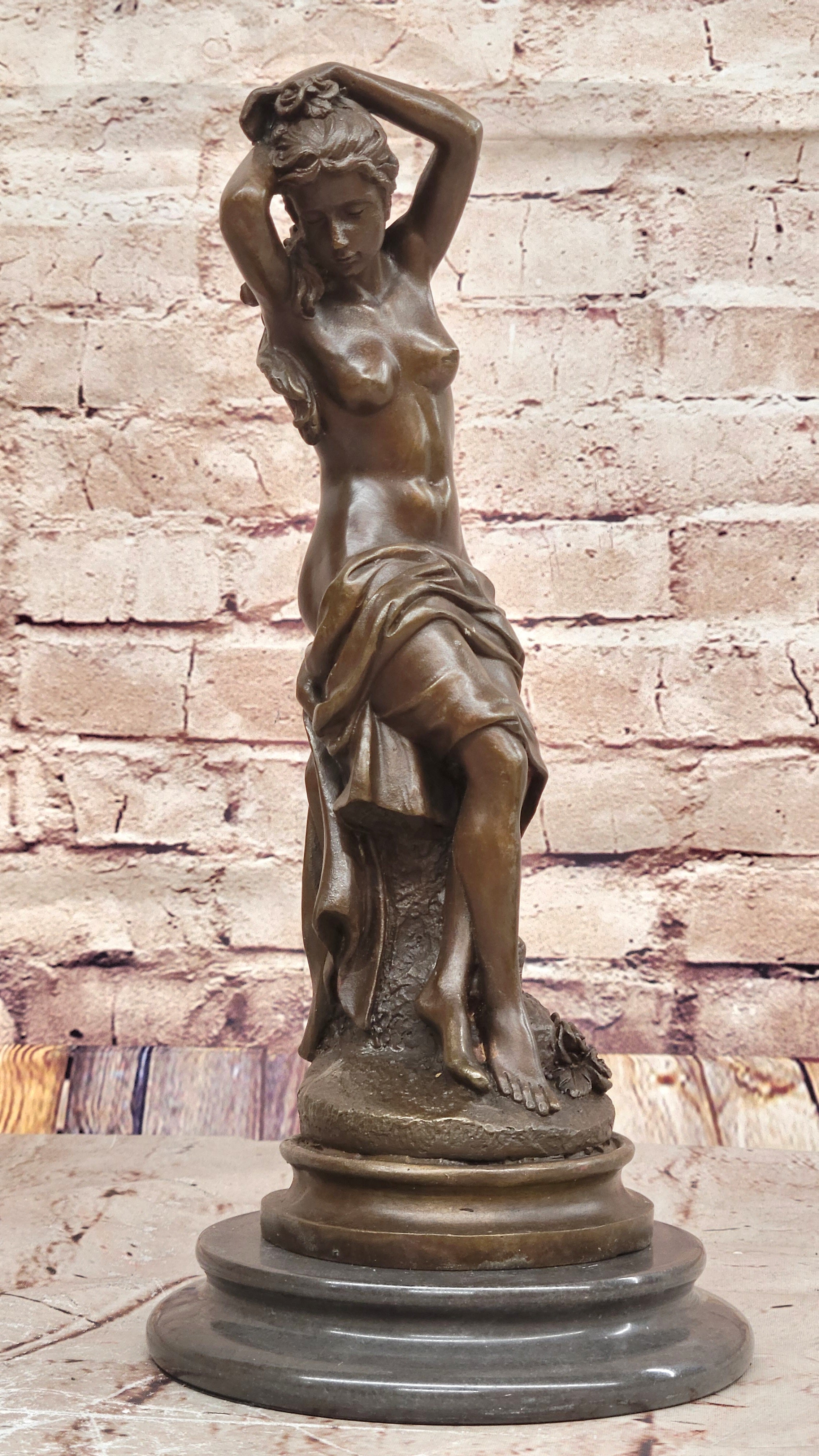 ORIGINAL PERIOD FRENCH PATINATED NUDE BRONZE STATUE FIGURINE MAIDEN FRENCH JEAN PATO