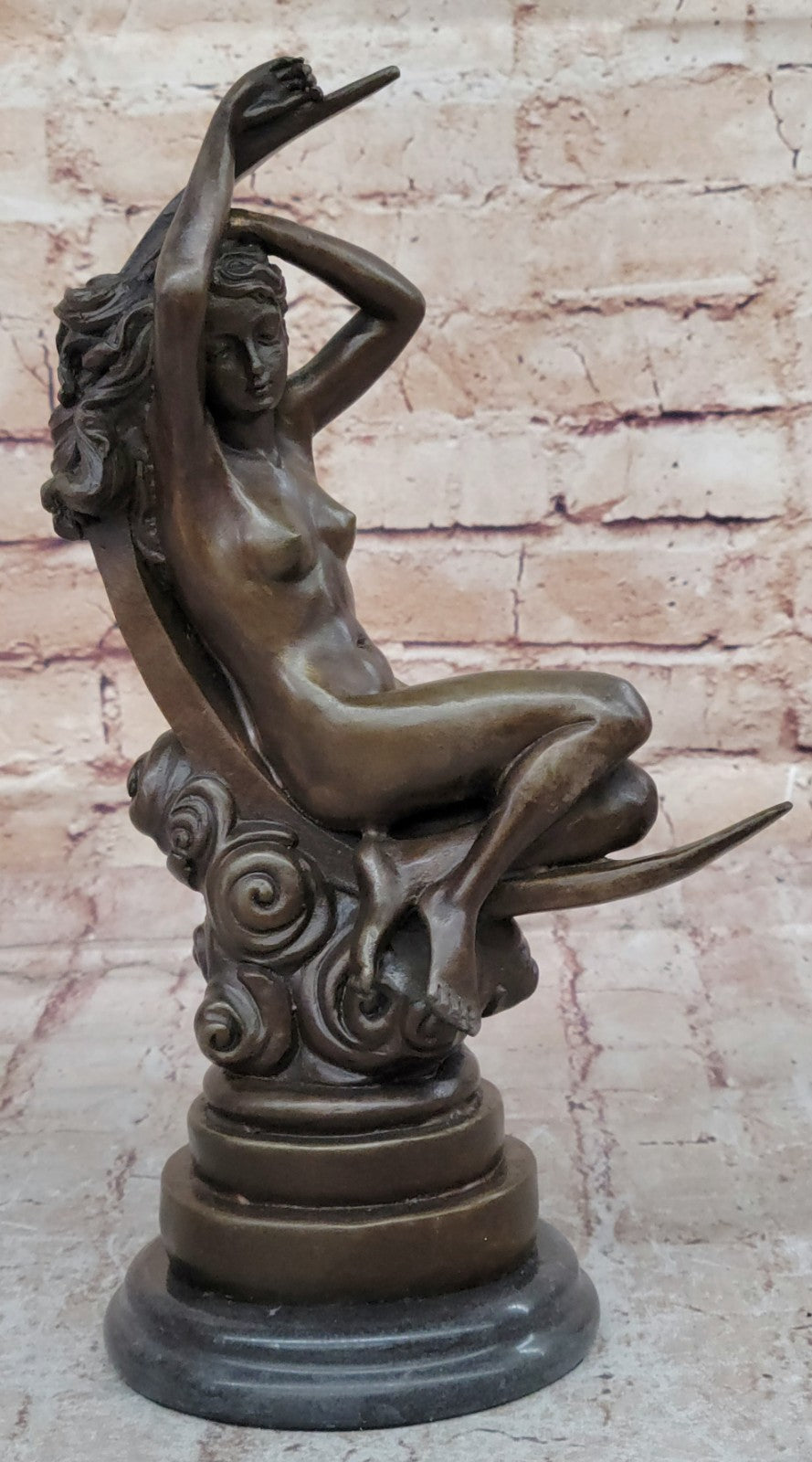 Roche Nude Woman Sitting on Moon Bronze Statue Hot Casr Classic Sculpture Decor