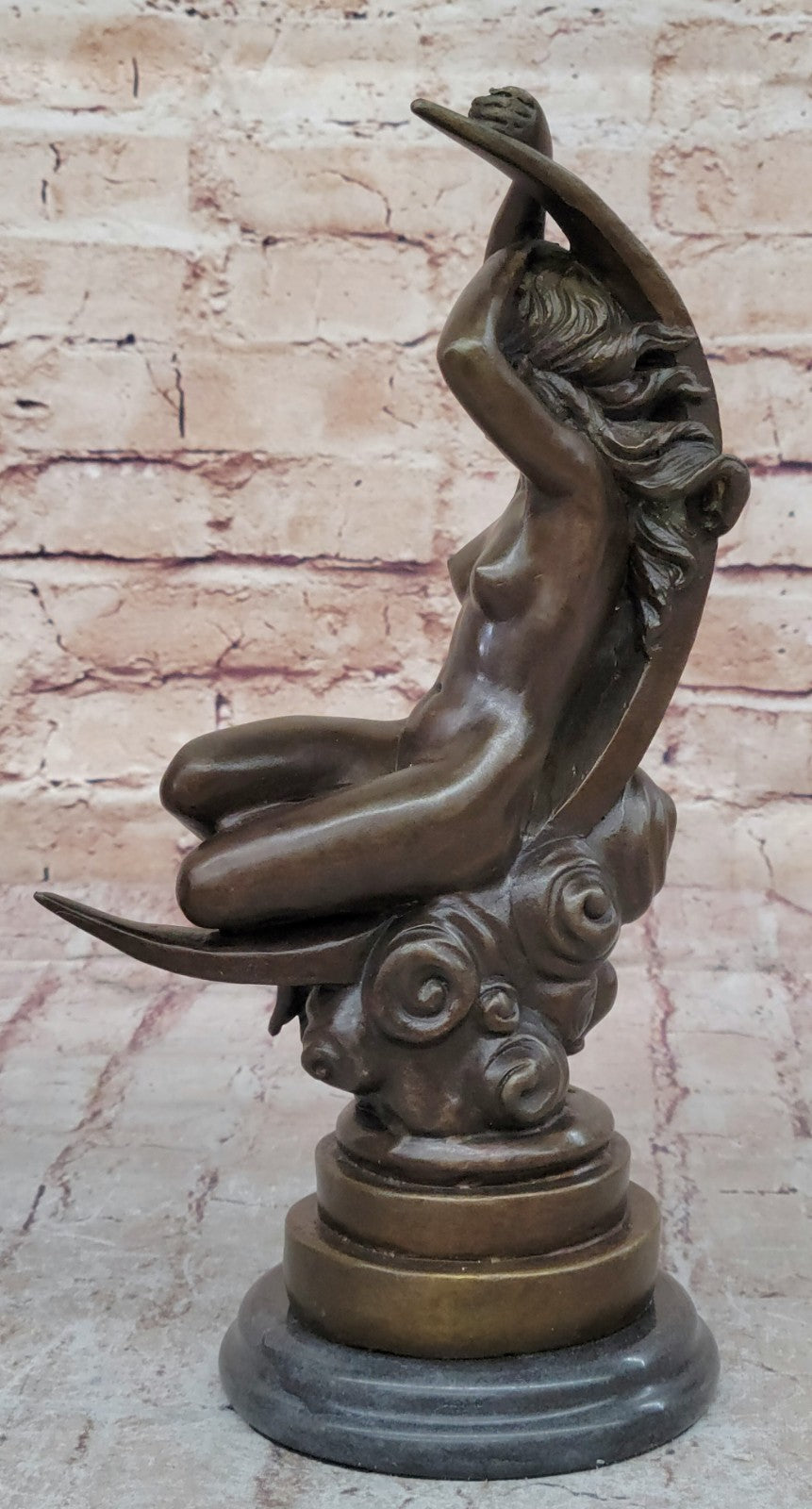 Roche Nude Woman Sitting on Moon Bronze Statue Hot Casr Classic Sculpture Decor