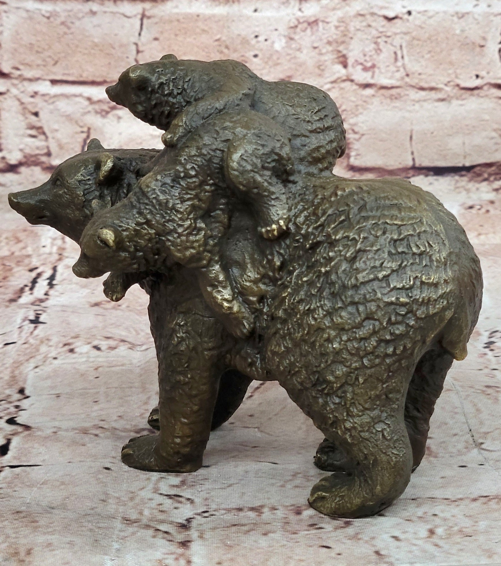 Handcrafted bronze sculpture SALE Western Cub Mother Bear Black Original Signed