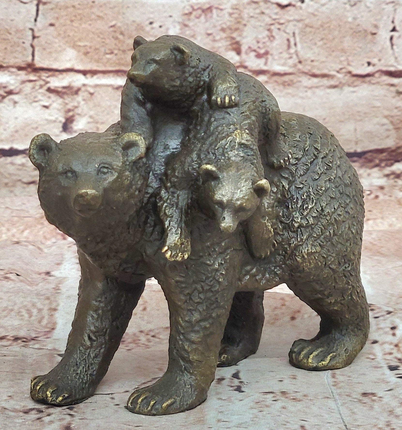 Handcrafted bronze sculpture SALE Western Cub Mother Bear Black Original Signed