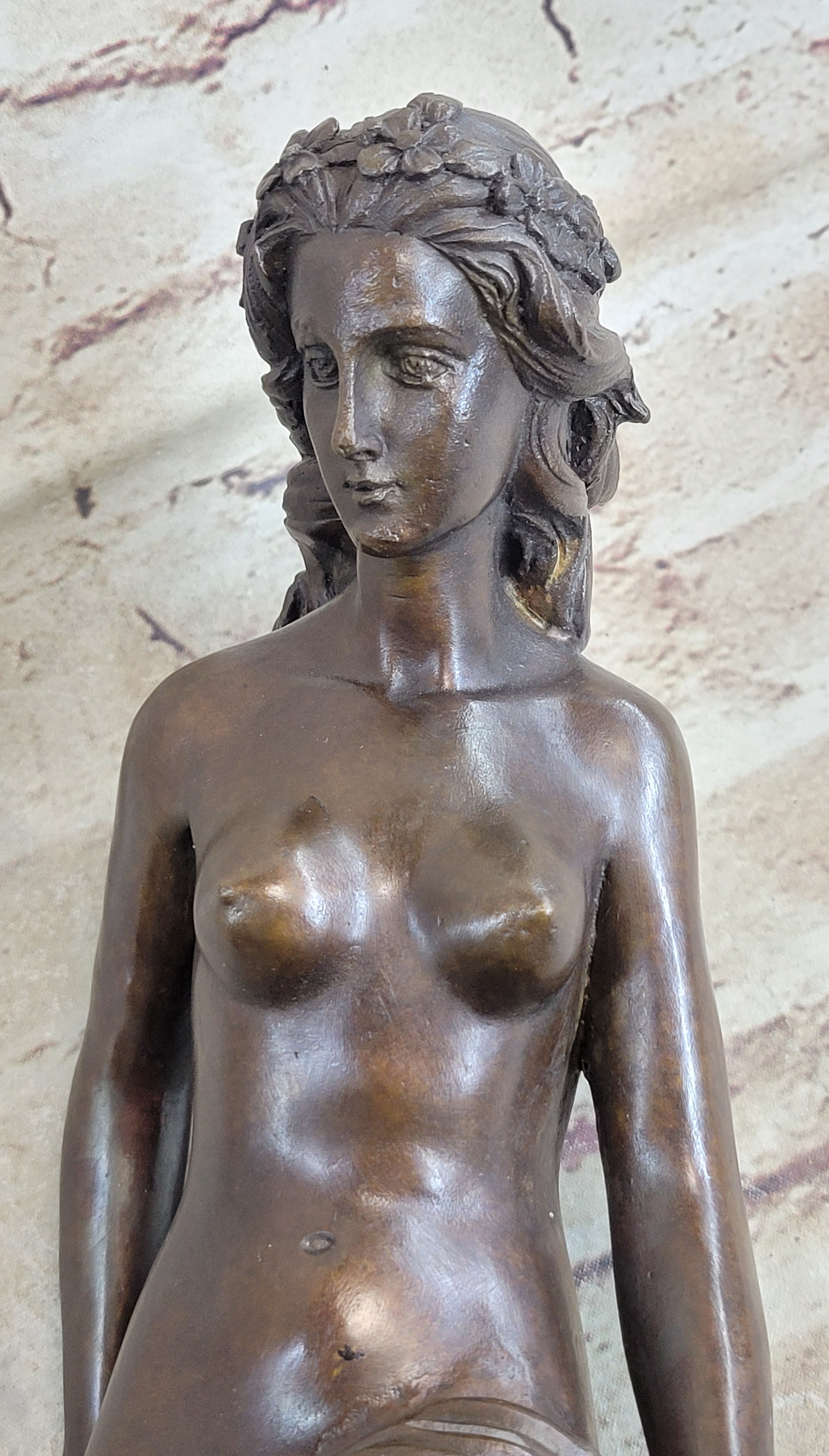 Signed French DALOU Fair Maiden Bronze Sculpture Art Deco Marble Base Artwork