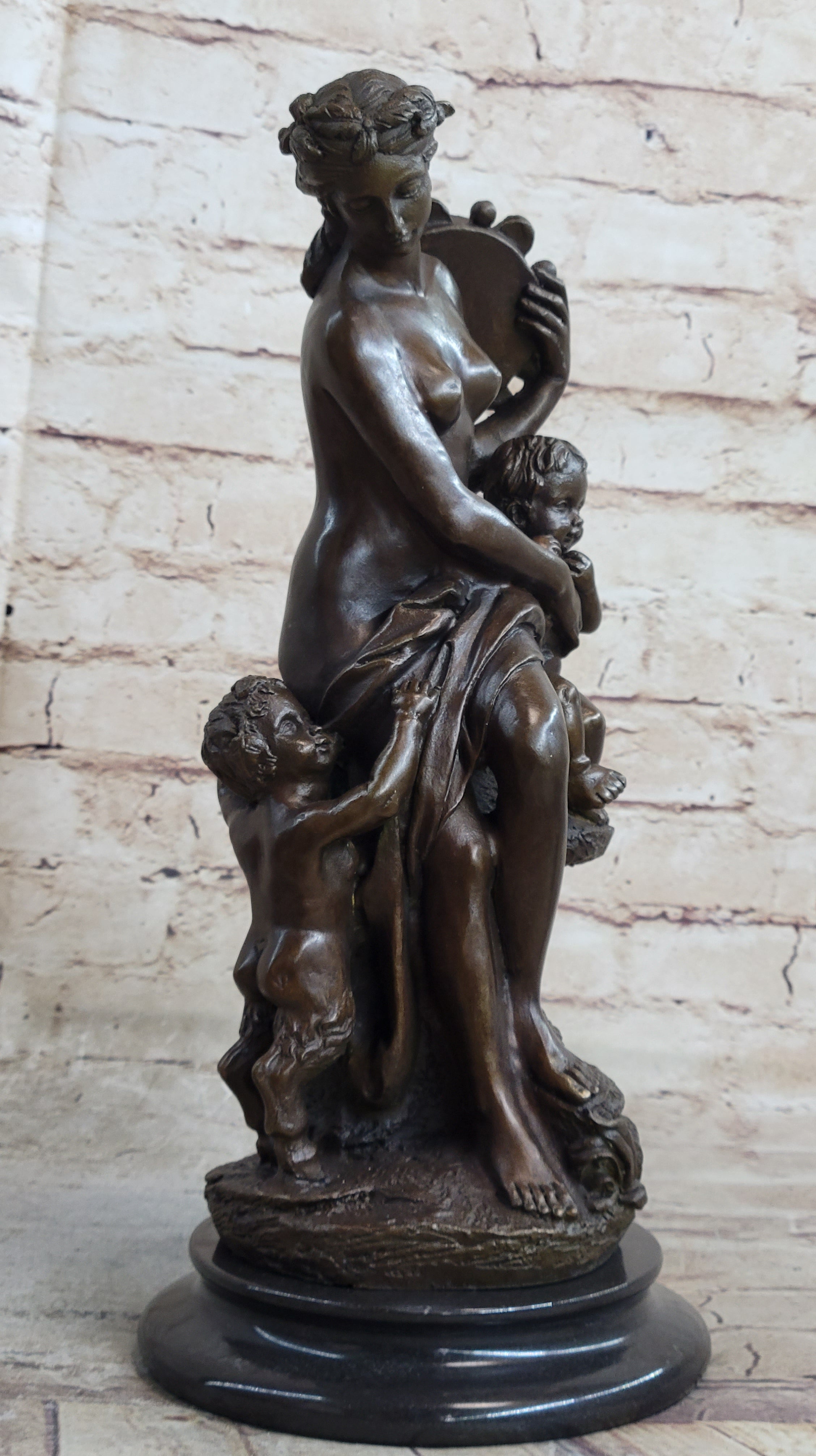 Genuine Bronze Sculpture Putti Cherub With Nude Lady Statue Figurine Figure Sale