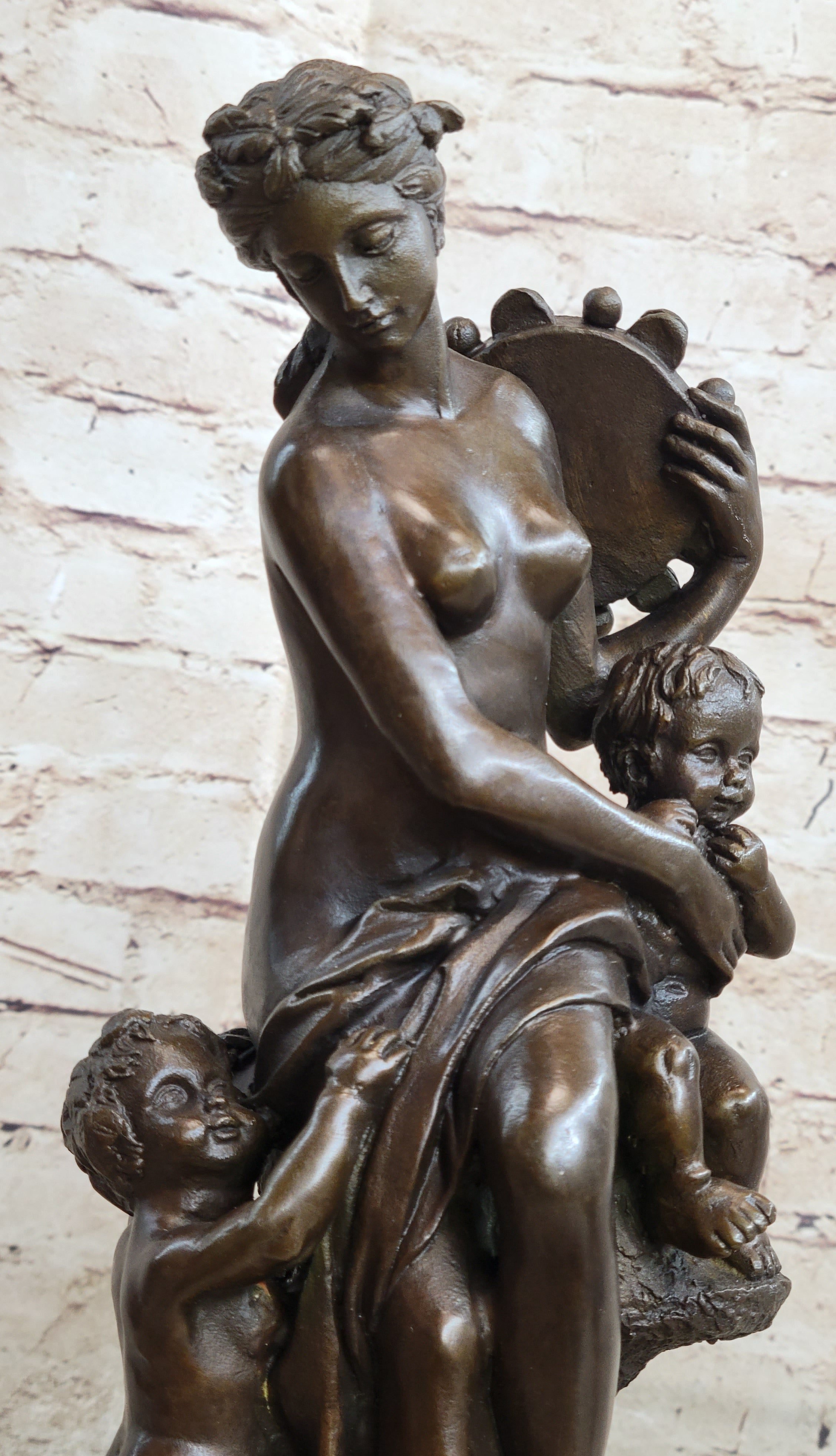 Genuine Bronze Sculpture Putti Cherub With Nude Lady Statue Figurine Figure Sale