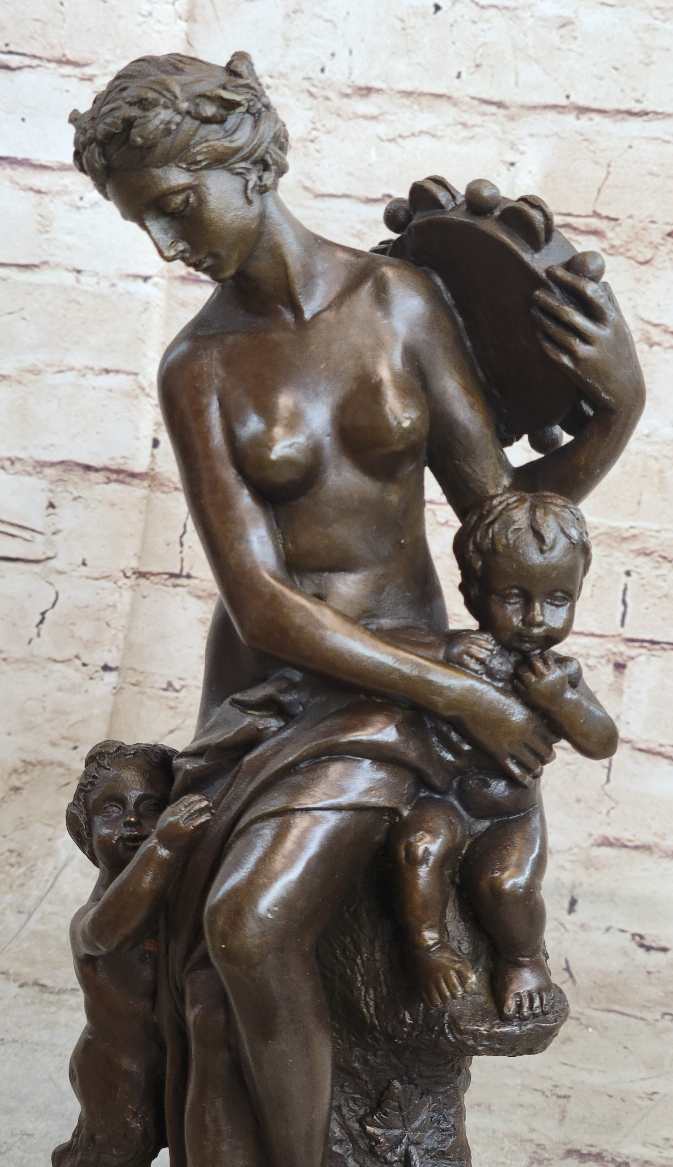 Genuine Bronze Sculpture Putti Cherub With Nude Lady Statue Figurine Figure Sale