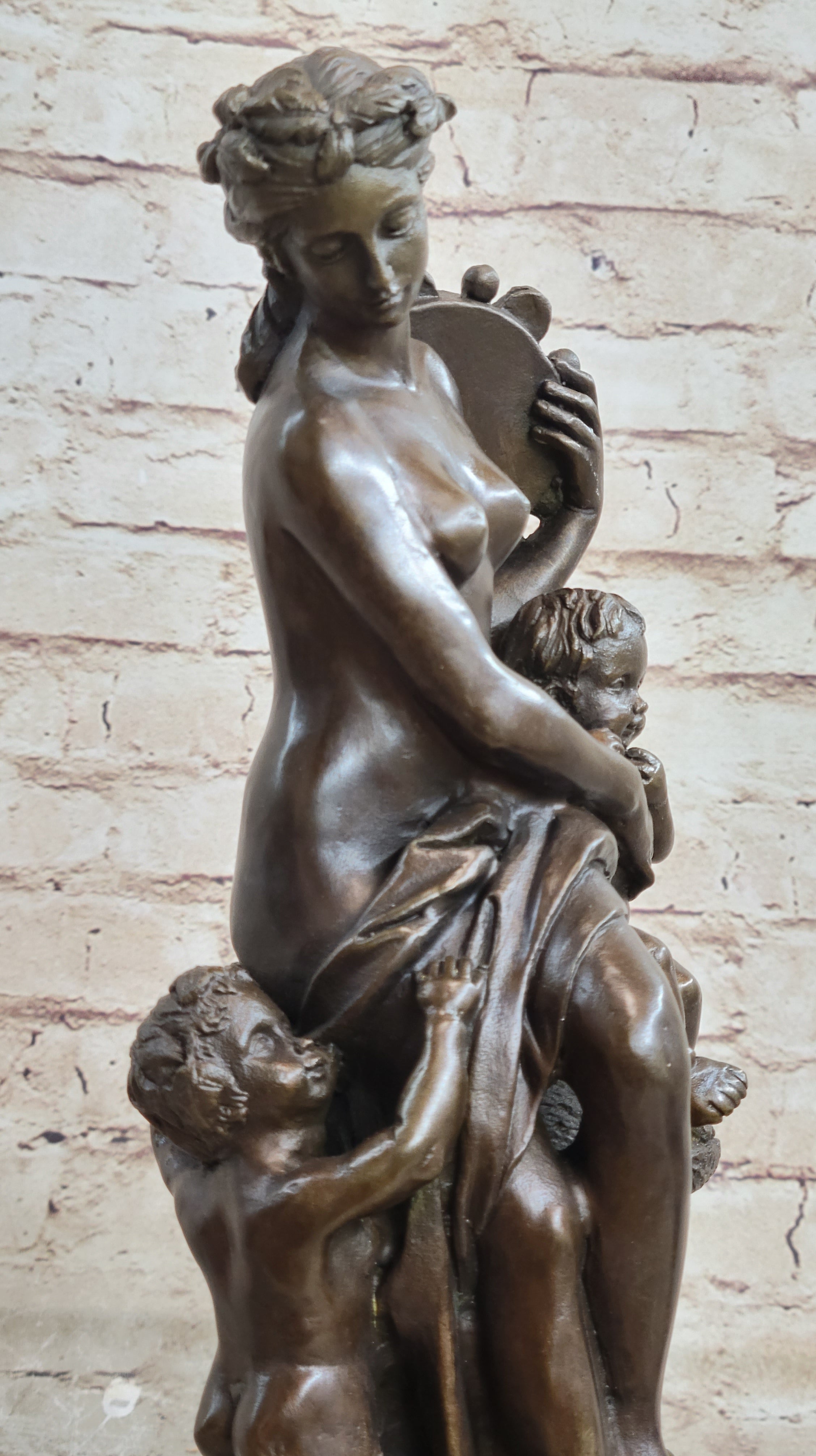 Genuine Bronze Sculpture Putti Cherub With Nude Lady Statue Figurine Figure Sale