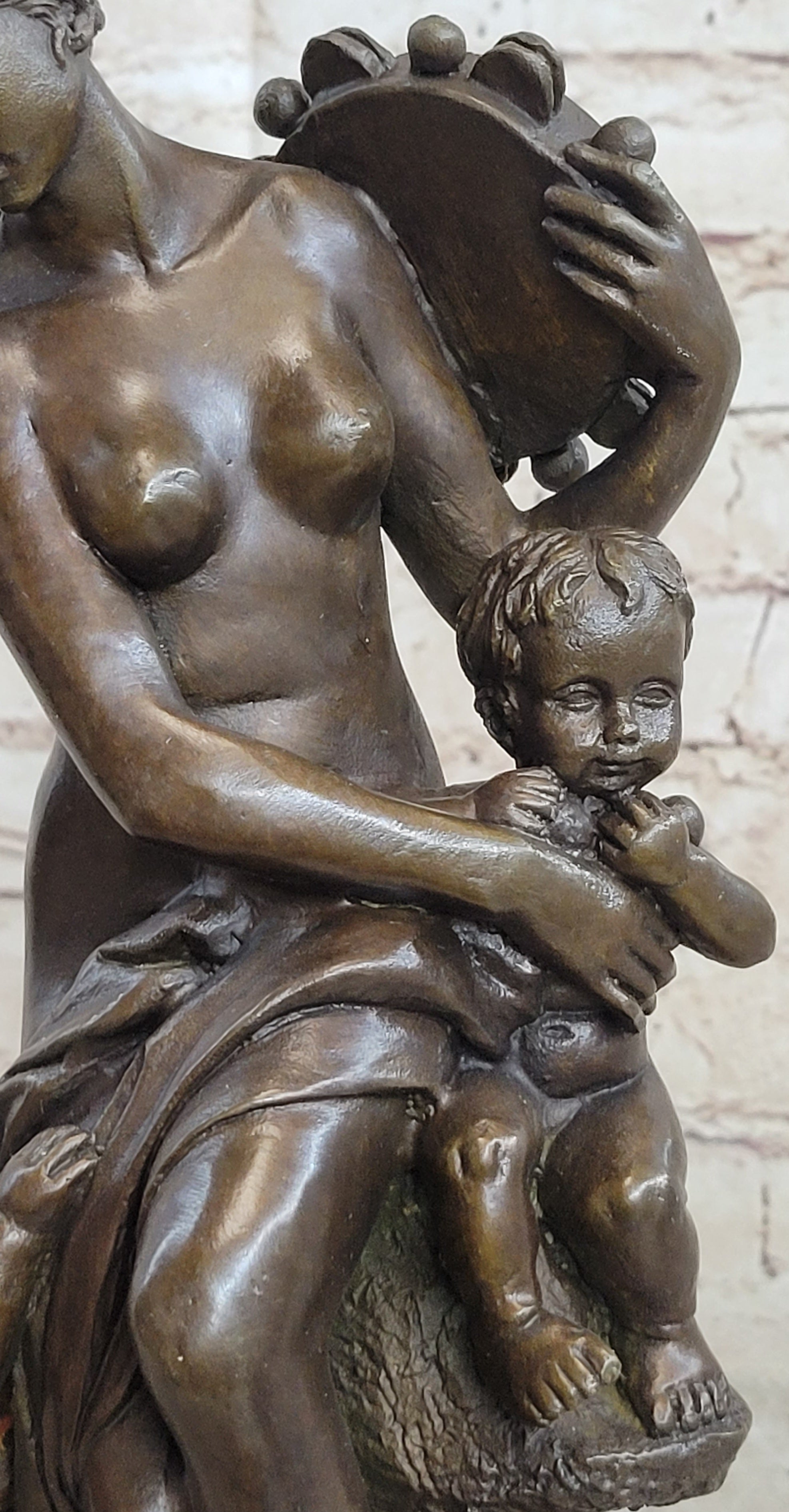 Genuine Bronze Sculpture Putti Cherub With Nude Lady Statue Figurine Figure Sale