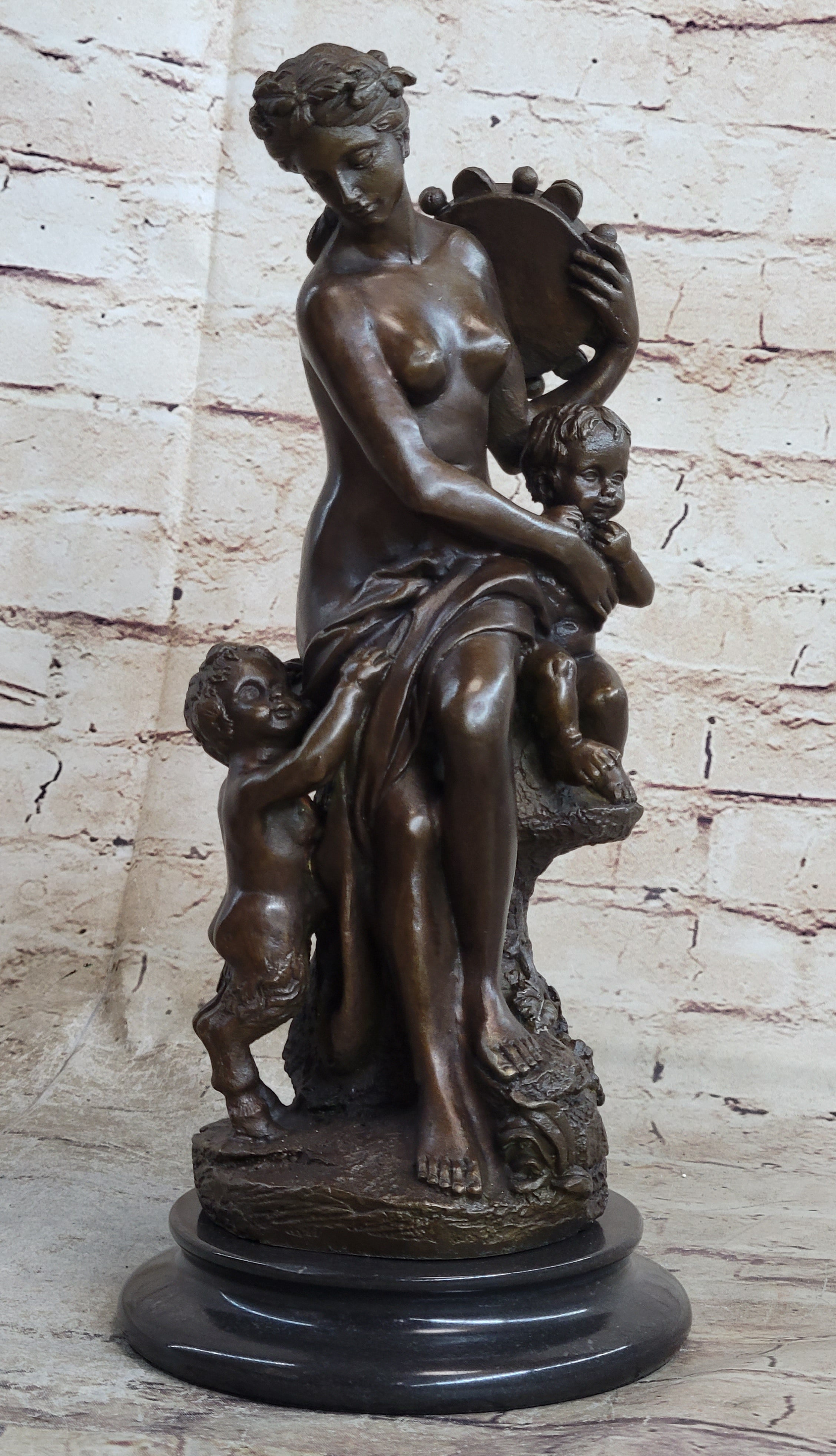 Genuine Bronze Sculpture Putti Cherub With Nude Lady Statue Figurine Figure Sale