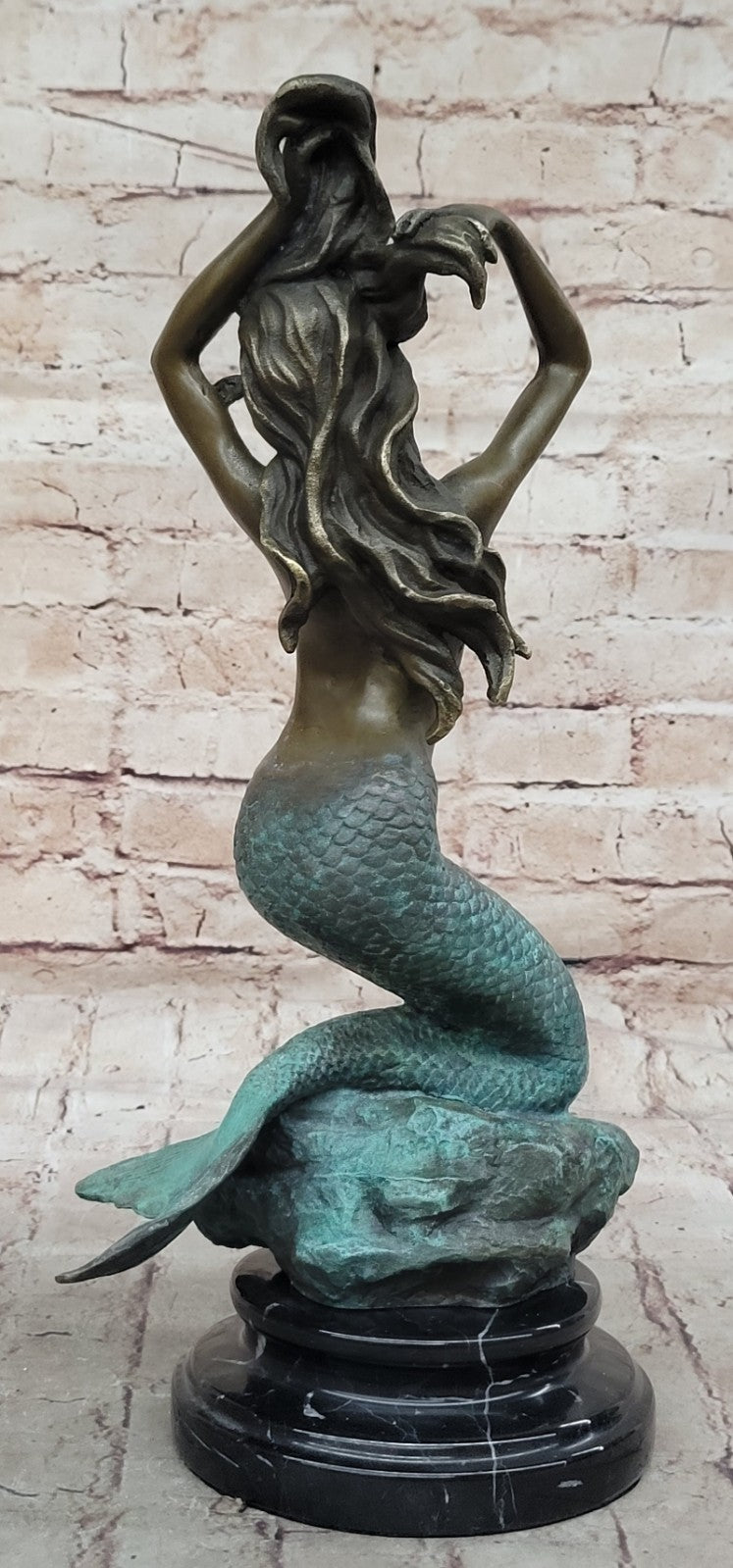 Handcrafted Museum Quality Work Nude Beautiful Mermaid Accent of Gold Patina